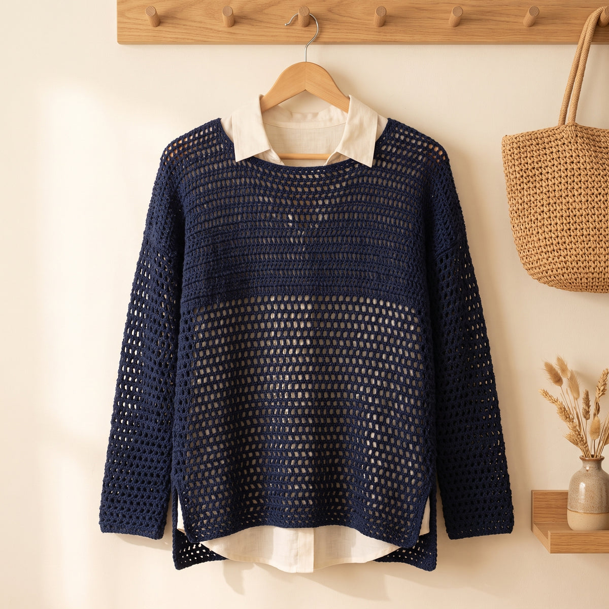 Mesh Crochet Sweater Pattern PDF, Openwork Jumper, Sizes S–3XL