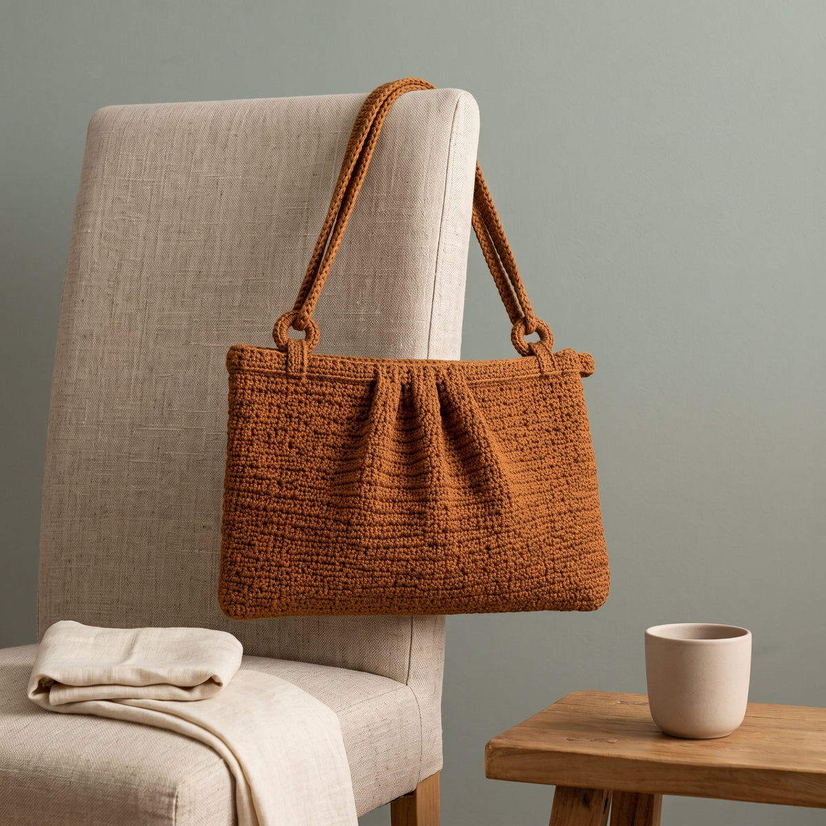 Easy Crochet Bag Pattern PDF, Pleated Shoulder Bag for Beginners