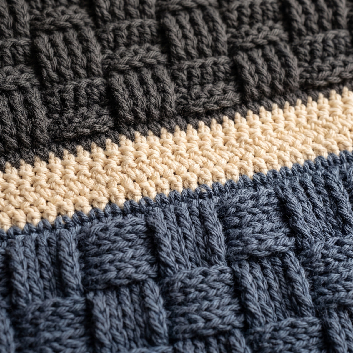 Crochet Baby Blanket Pattern PDF | Striped Basketweave Texture in 3 Colors | Easy, 5 Stitches | 6mm Hook