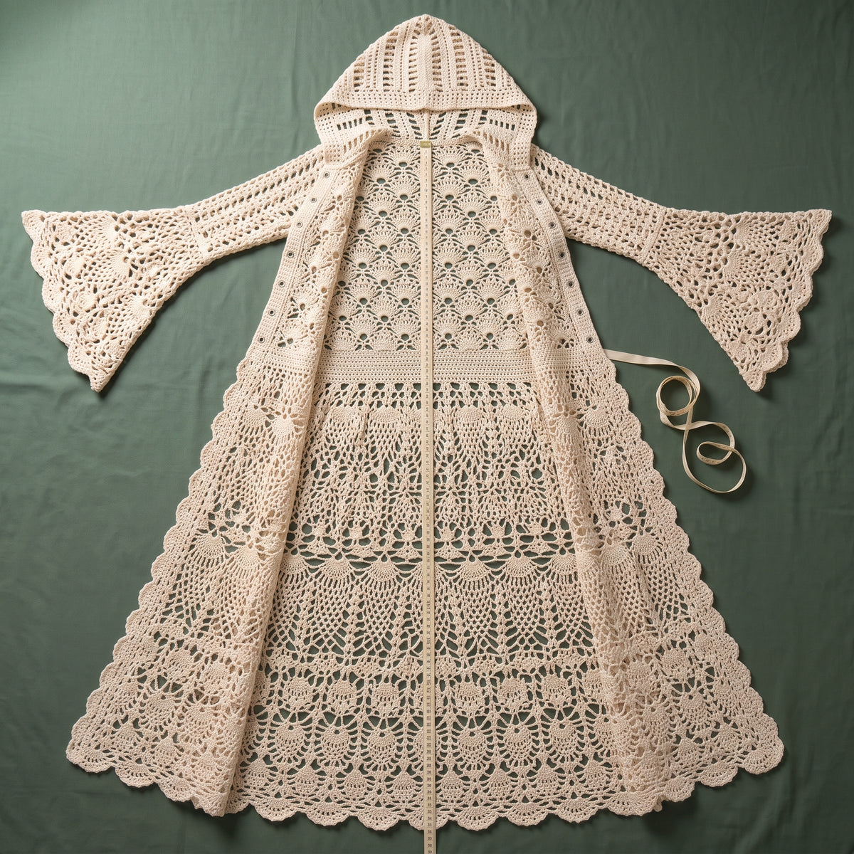 Crochet Coat Pattern PDF, Pineapple Lace Hooded Duster, 5 Sizes