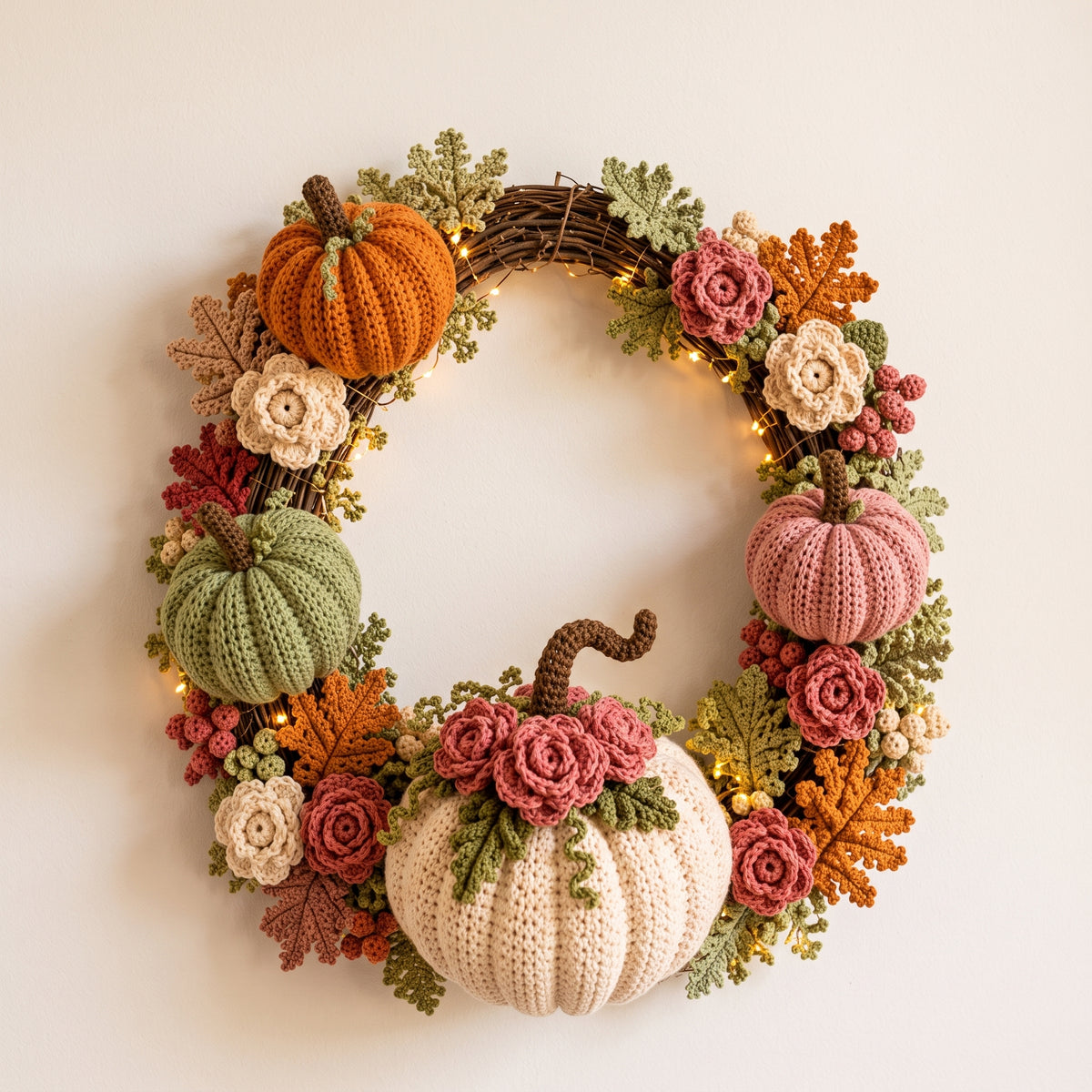 Fall Wreath Crochet Pattern | Pumpkins, Roses & Leaves in One Pattern | 16-18 inch Autumn Door Wreath | Instant Download PDF