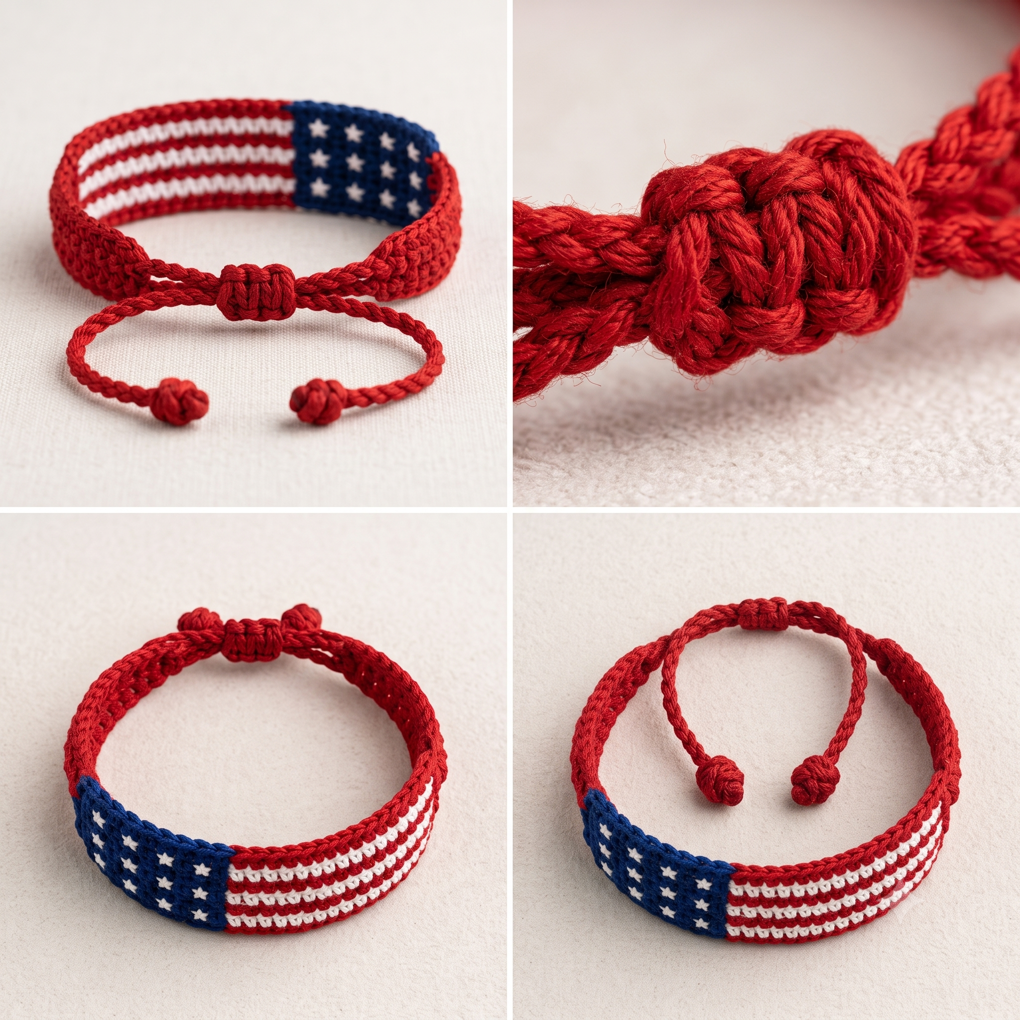 Patriotic Crochet Bracelet Pattern PDF, American Flag Wristband, Red White Blue Friendship Bracelet, 4th of July, Beginner Friendly