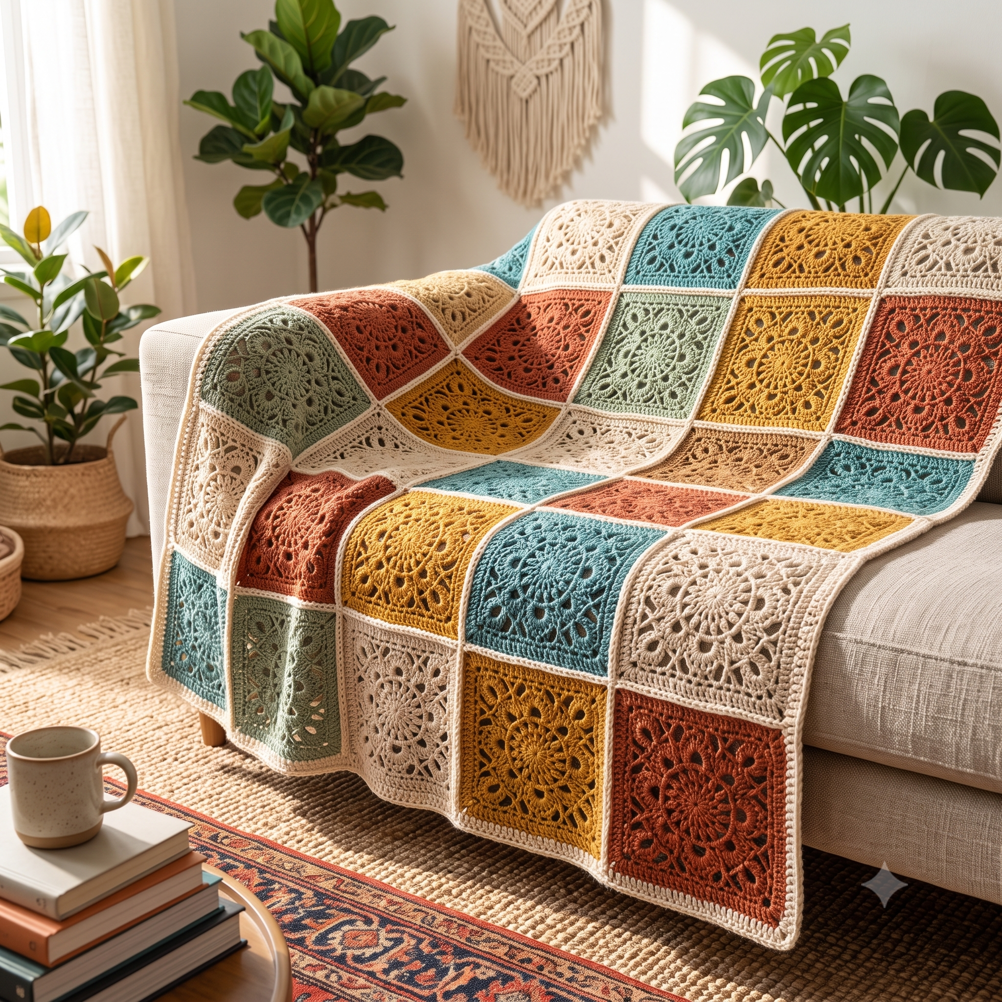 Turkish Granny Square Crochet Pattern PDF, Easy Retro Motif, Lace Granny Square, Blanket Cushion Cardigan, US Terms, Instant Download