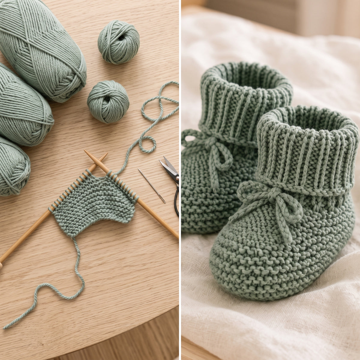 Baby Slippers Knitting Pattern PDF, Garter Stitch Baby Booties with Ribbed Cuff and Tie, 6 Sizes Newborn to 4 Years