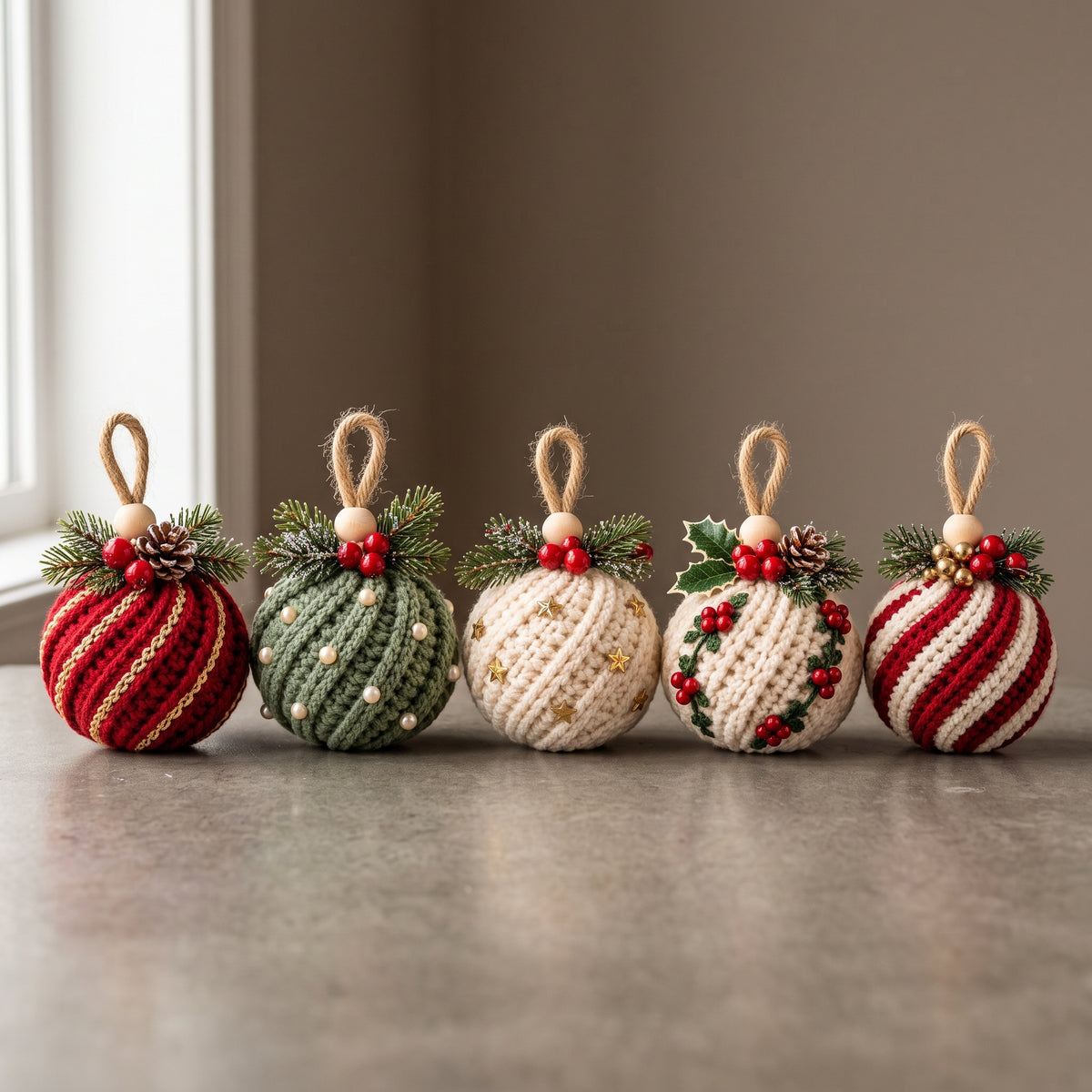Christmas Bauble Crochet Pattern PDF, 5 in 1 Twisted Rib Ornaments, Crochet Christmas Tree Decorations