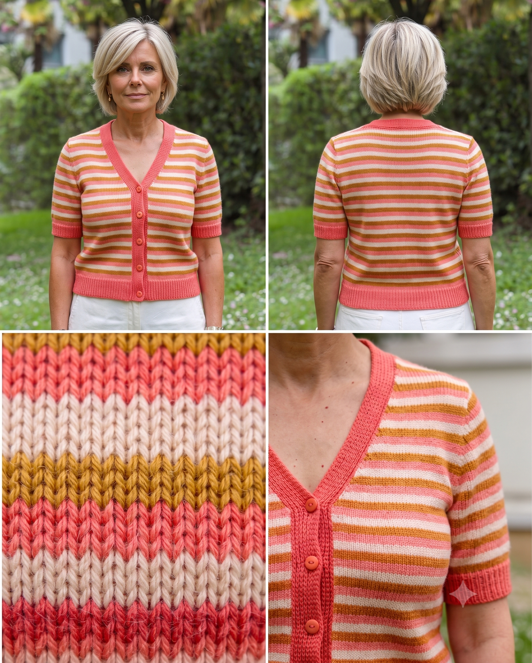 Striped Cardigan Knitting Pattern PDF – Top-Down V-Neck Sweater – Beginner-Friendly Seamless Knit – Fitted Merino Cardigan with Continuous Stripes – Instant Download