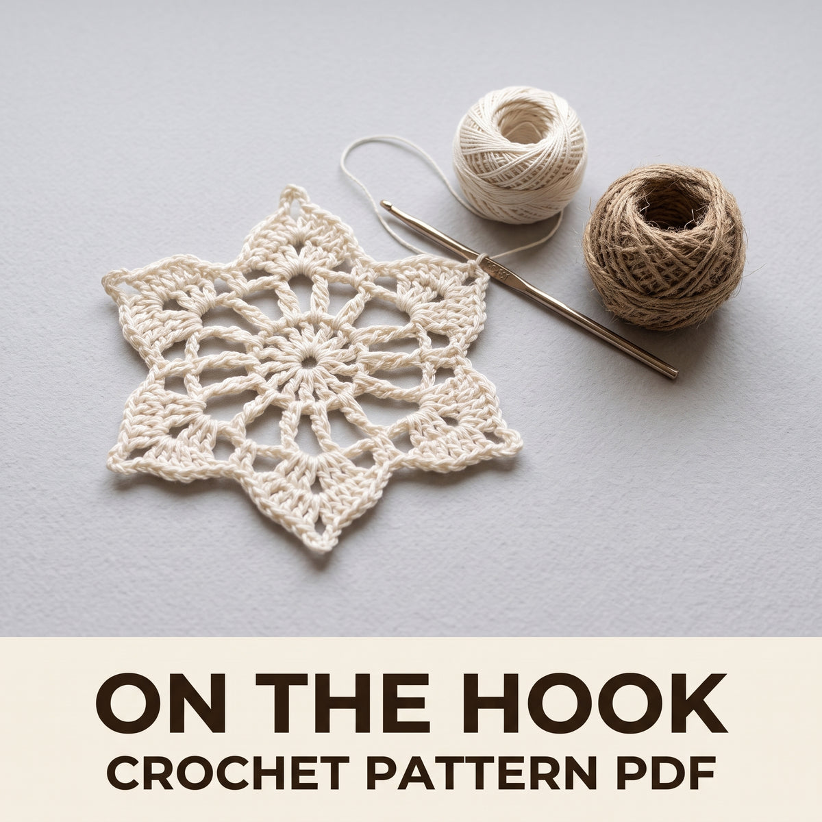 Snowflake Garland Crochet Pattern PDF, White Cotton Christmas Bunting on Jute Twine, Nine Lace Snowflakes