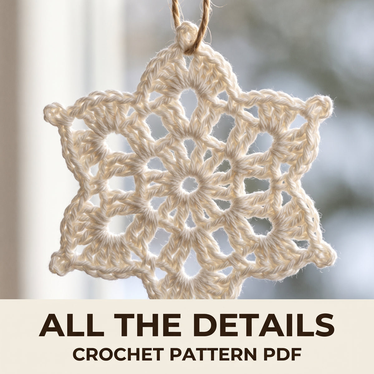 Snowflake Garland Crochet Pattern PDF, White Cotton Christmas Bunting on Jute Twine, Nine Lace Snowflakes