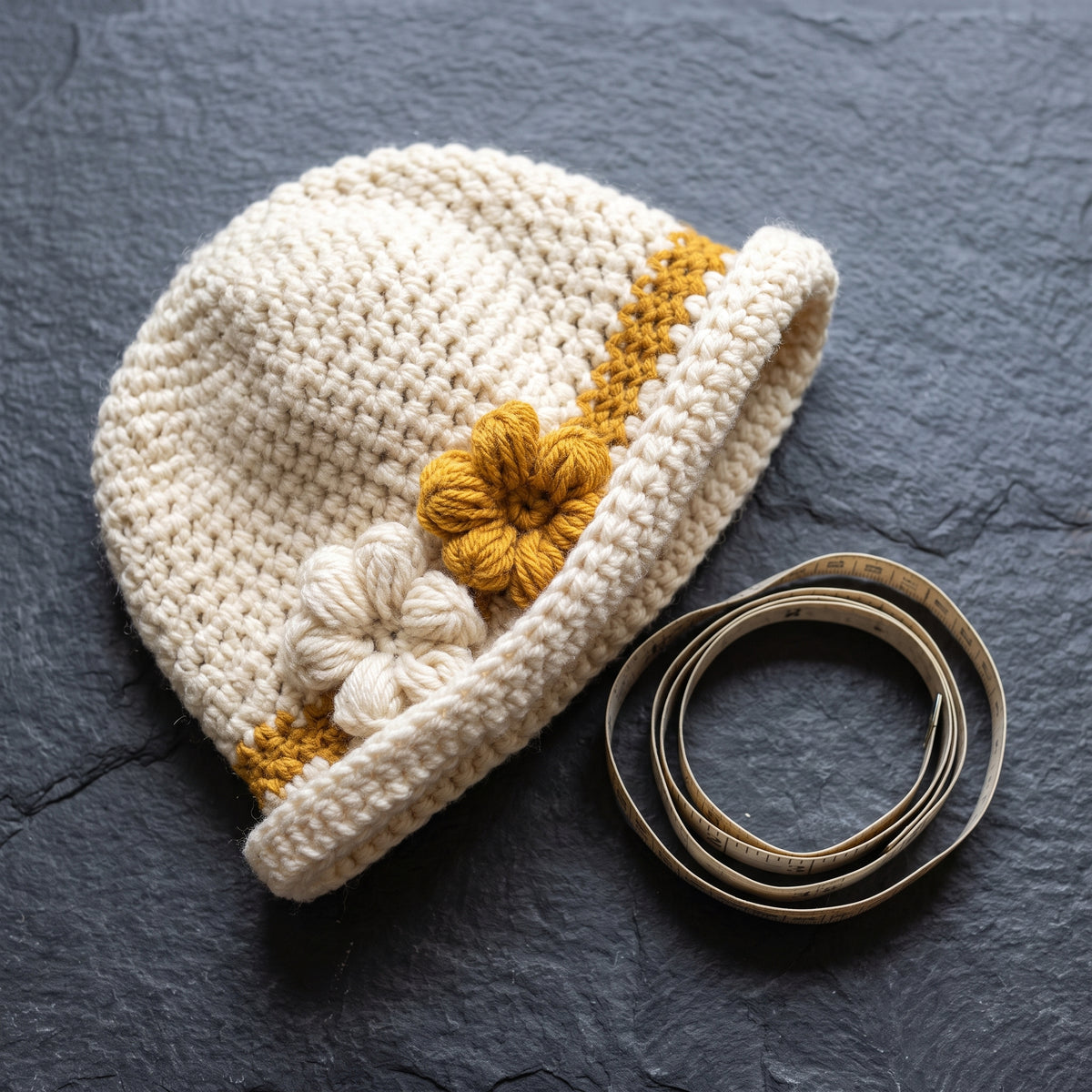 Womens Crochet Hat Pattern, Vintage Style Cloche with Two Flowers, Aran Weight, Rolled Brim, Instant Download PDF