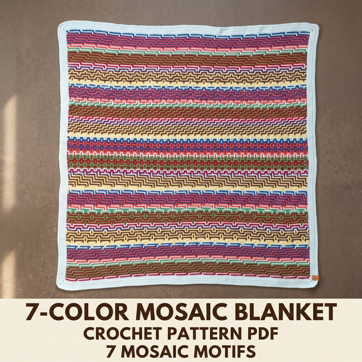 Mosaic Crochet Blanket Pattern PDF, 7 Color Overlay Mosaic Throw, Striped Geometric Afghan, 7 Mosaic Motifs