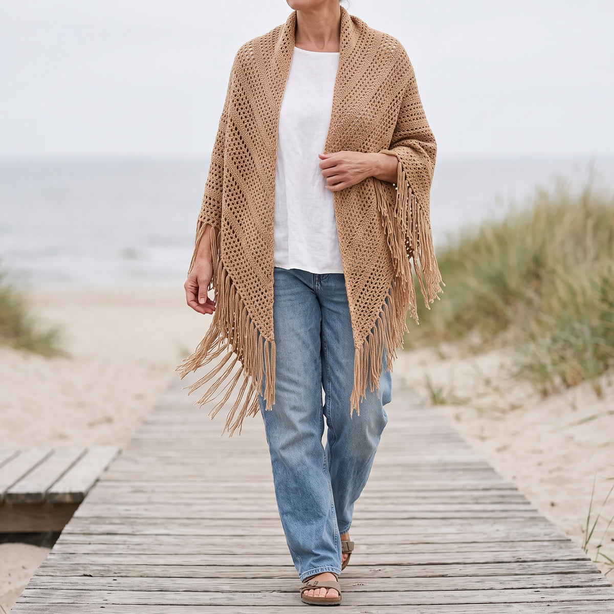 Crochet Shawl Pattern PDF | Oversized Triangle Wrap with Fringe | Make It Any Size You Like | Beginner Friendly | Instant Download