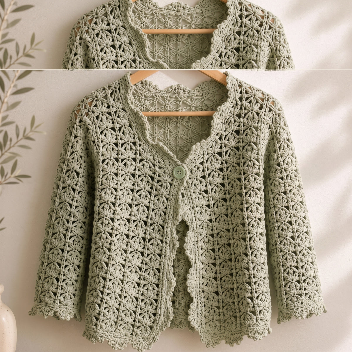 Lace Scallop Cardigan — Crochet Pattern PDF, XS to 5XL
