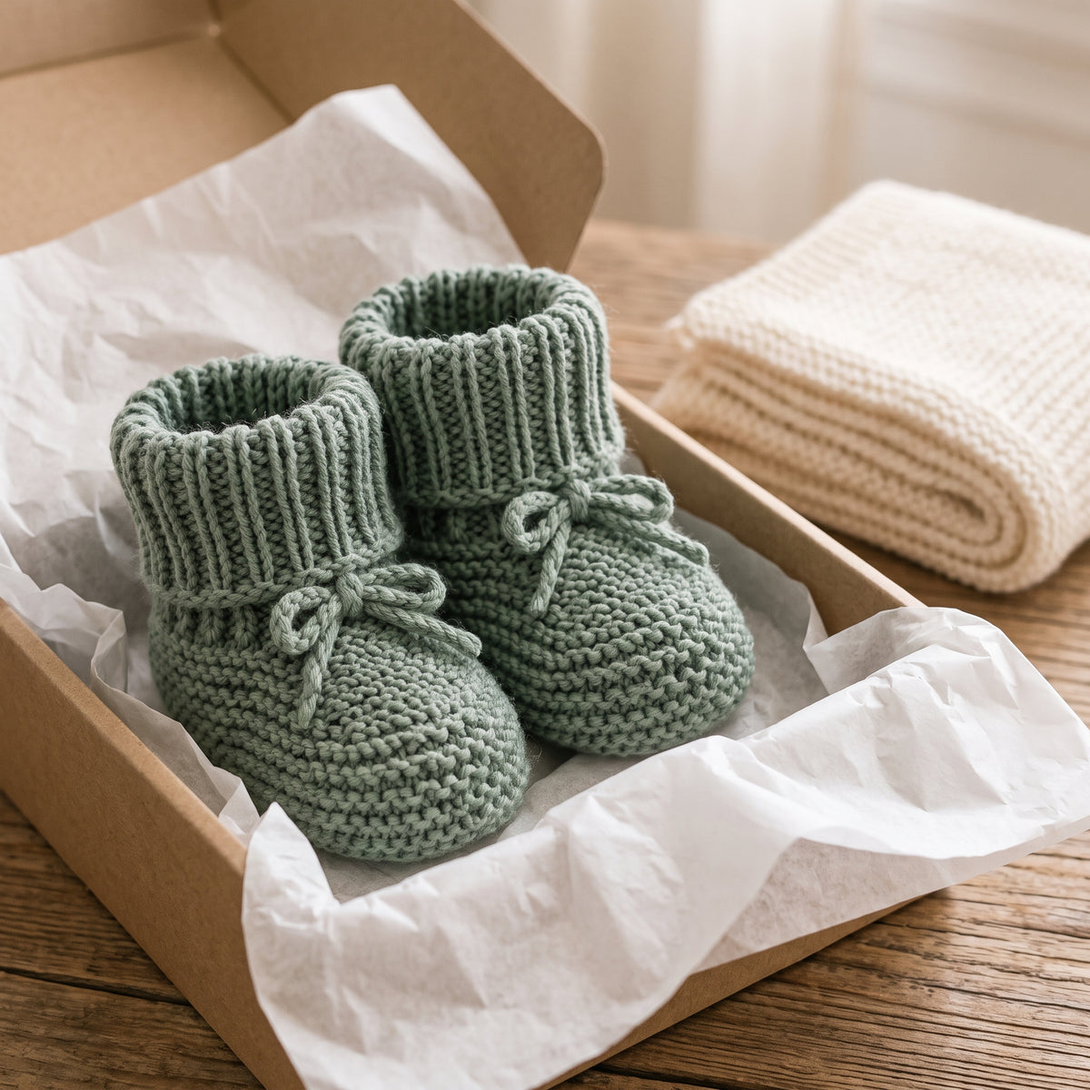 Baby Slippers Knitting Pattern PDF, Garter Stitch Baby Booties with Ribbed Cuff and Tie, 6 Sizes Newborn to 4 Years