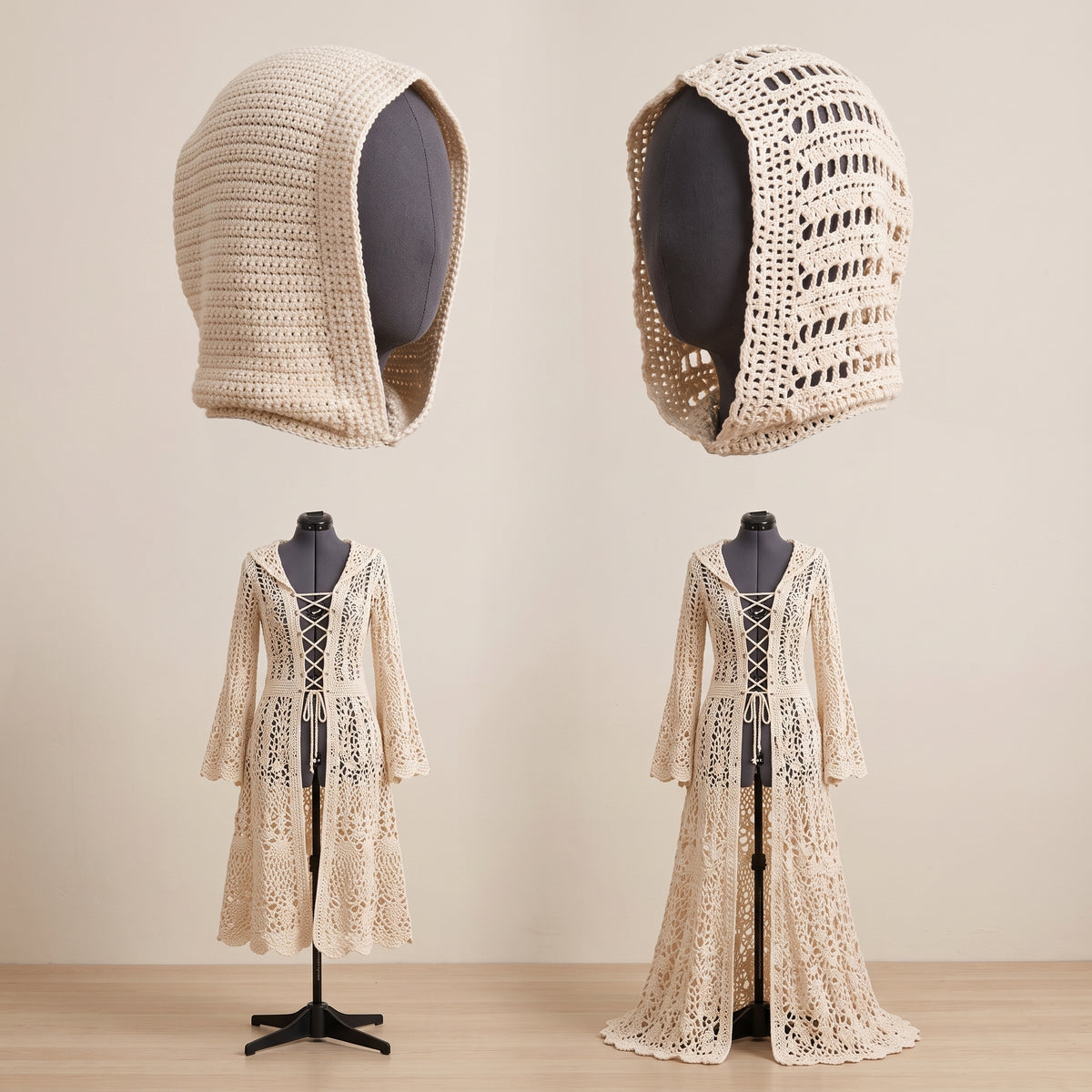 Crochet Coat Pattern PDF, Pineapple Lace Hooded Duster, 5 Sizes