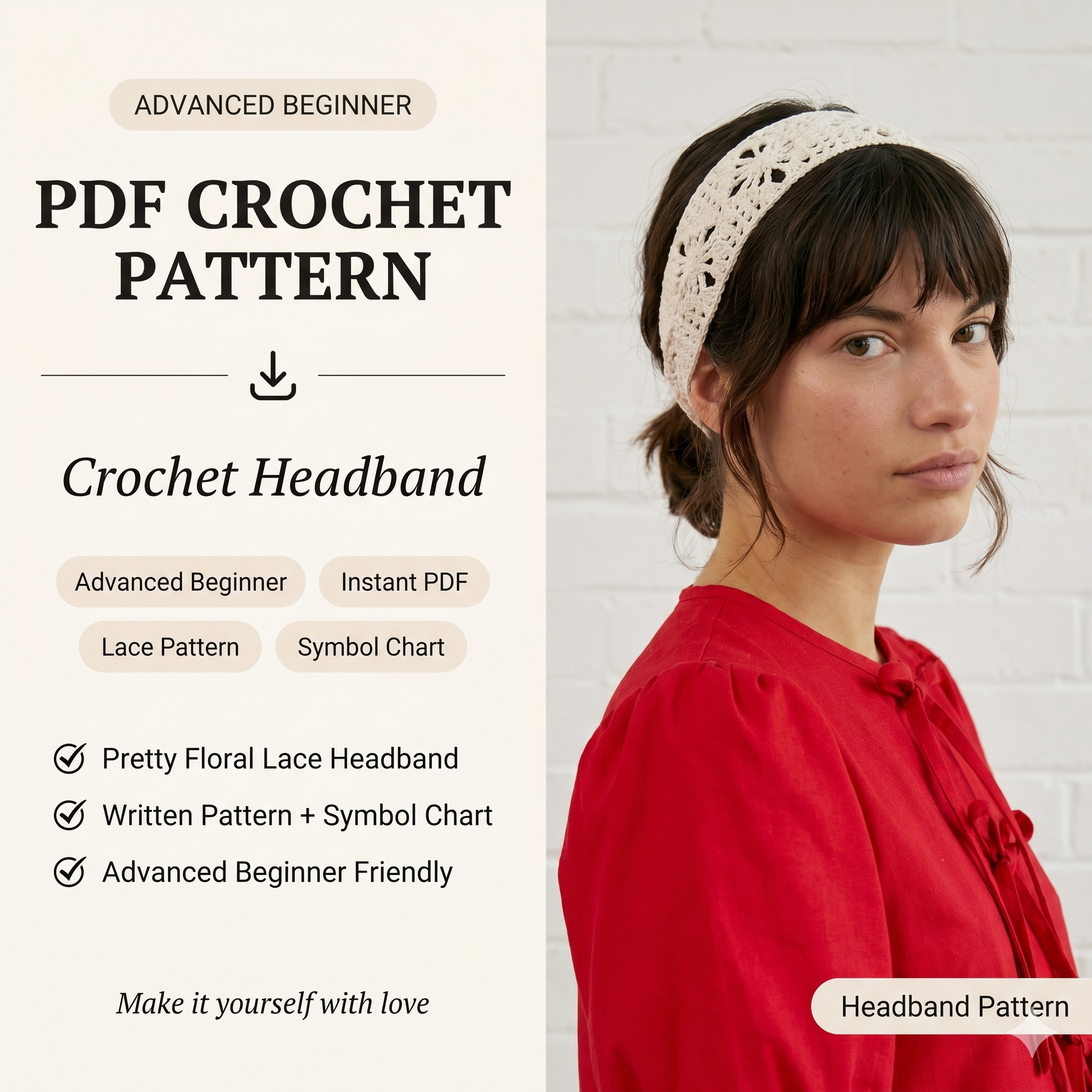 Crochet Headband PDF Pattern, Symbol Chart