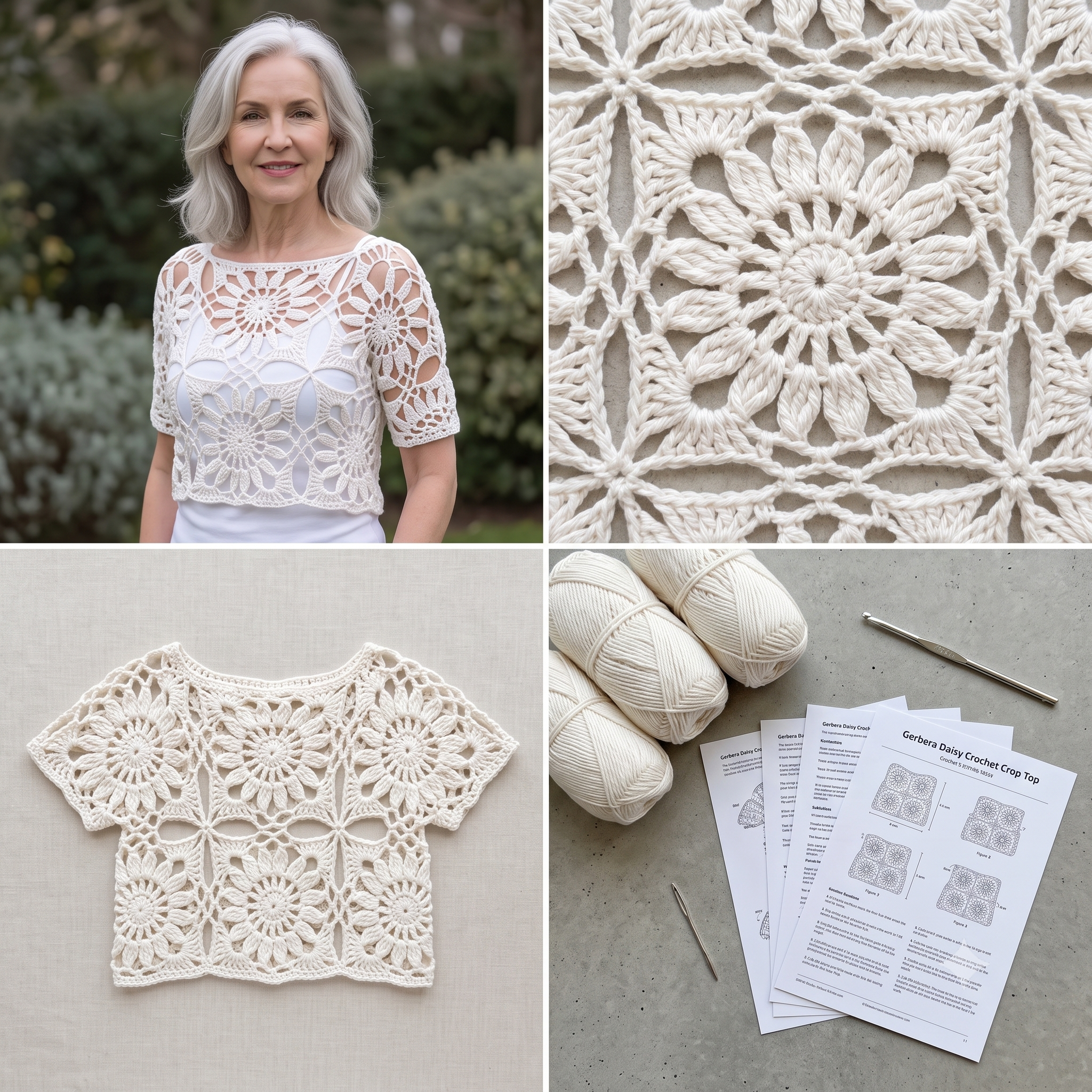 Crochet Top Pattern PDF | Gerbera Daisy Floral Top, Boho Crop Top Vest Shrug, Made to Measure, Beginner, US Terms, Instant Download