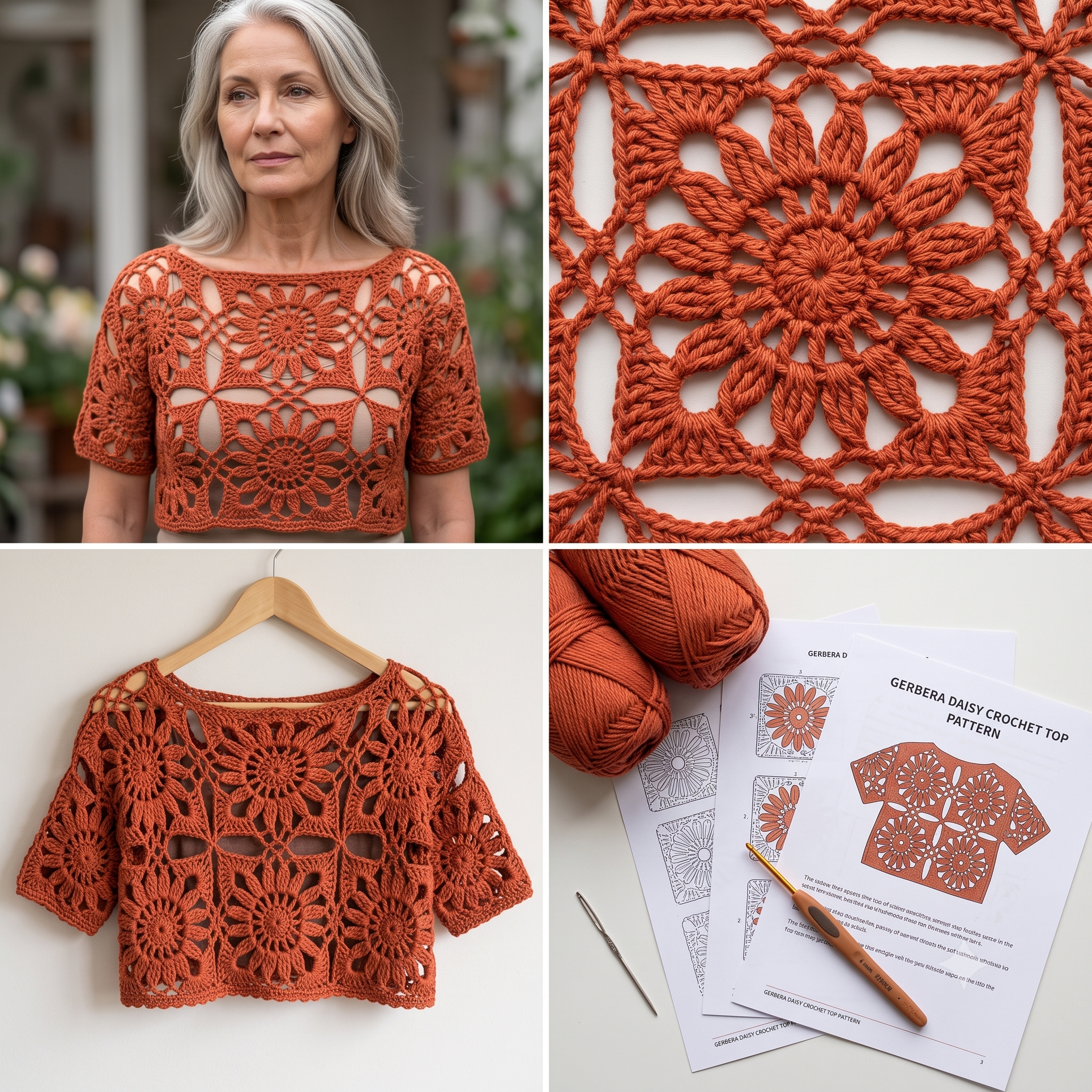 Crochet Top Pattern PDF | Gerbera Daisy Floral Top, Boho Crop Top Vest Shrug, Made to Measure, Beginner, US Terms, Instant Download