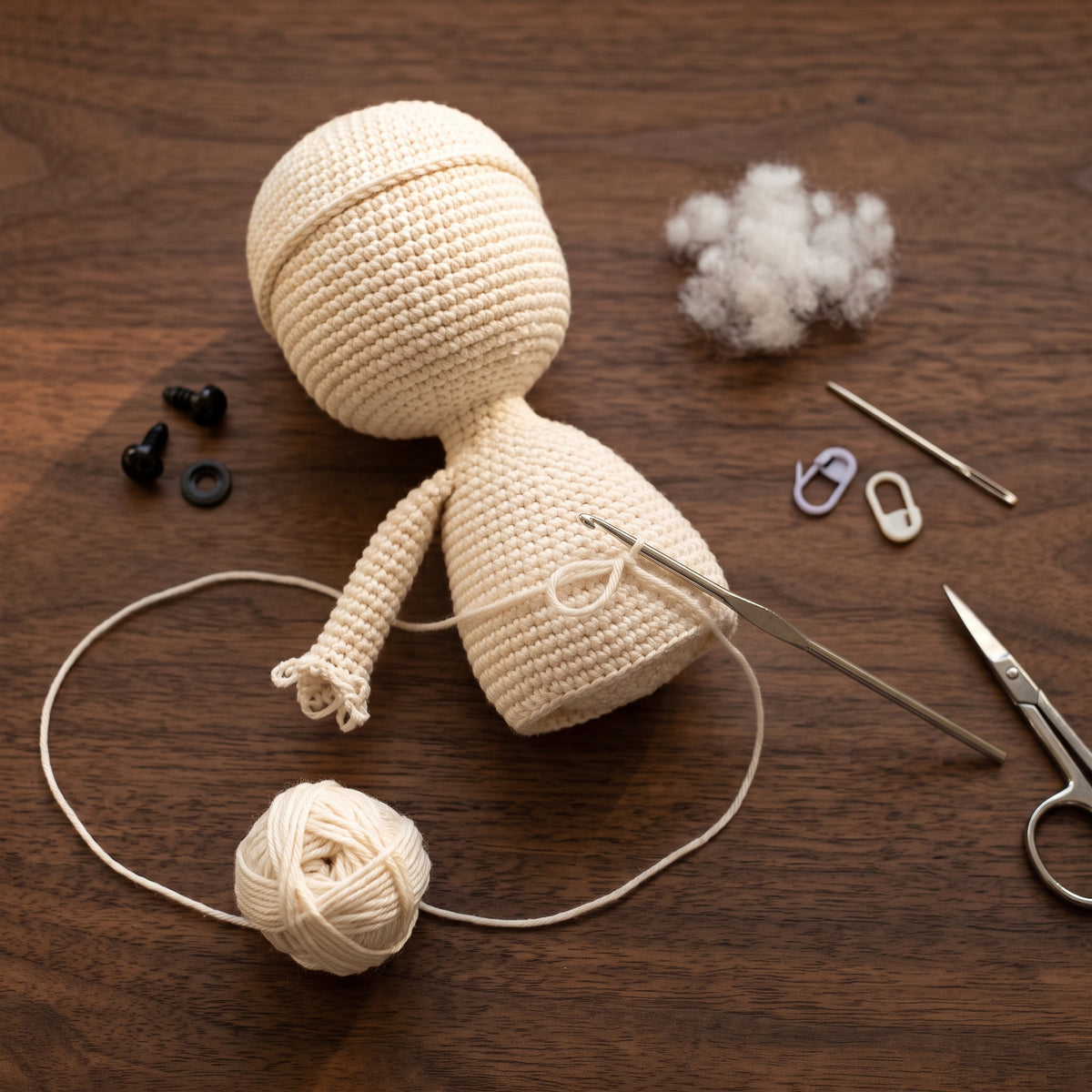 Crochet Doll Pattern PDF | Amigurumi Doll with Removable Clothes | Sweater, Overalls, Shoes & Bag | Seamless Body