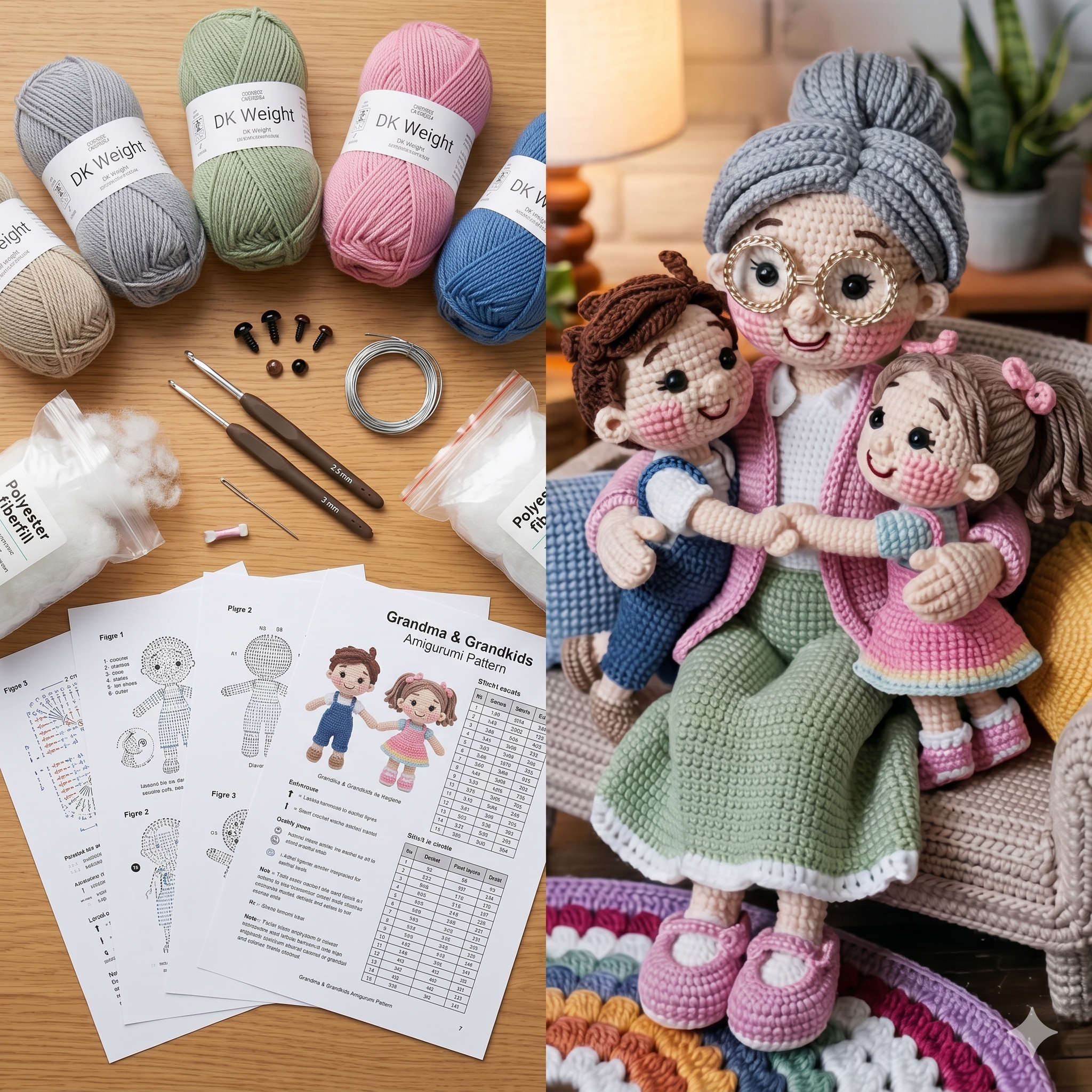 Grandma with Grandkids โ Crochet Amigurumi Pattern (PDF) | Family Keepsake Doll Set