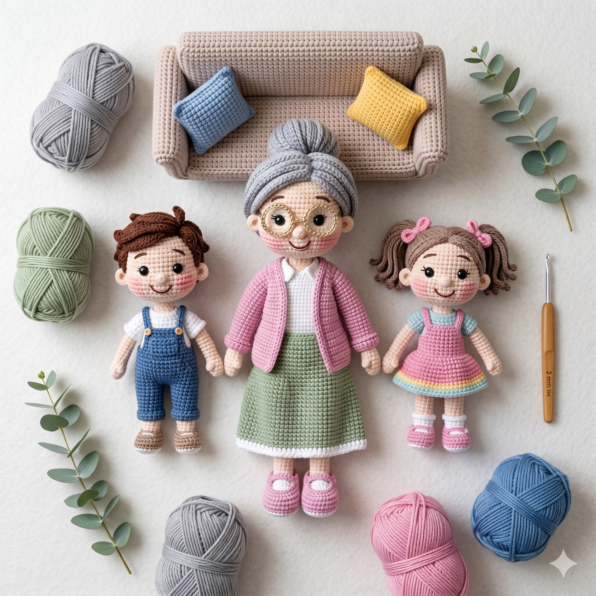 Grandma with Grandkids โ Crochet Amigurumi Pattern (PDF) | Family Keepsake Doll Set
