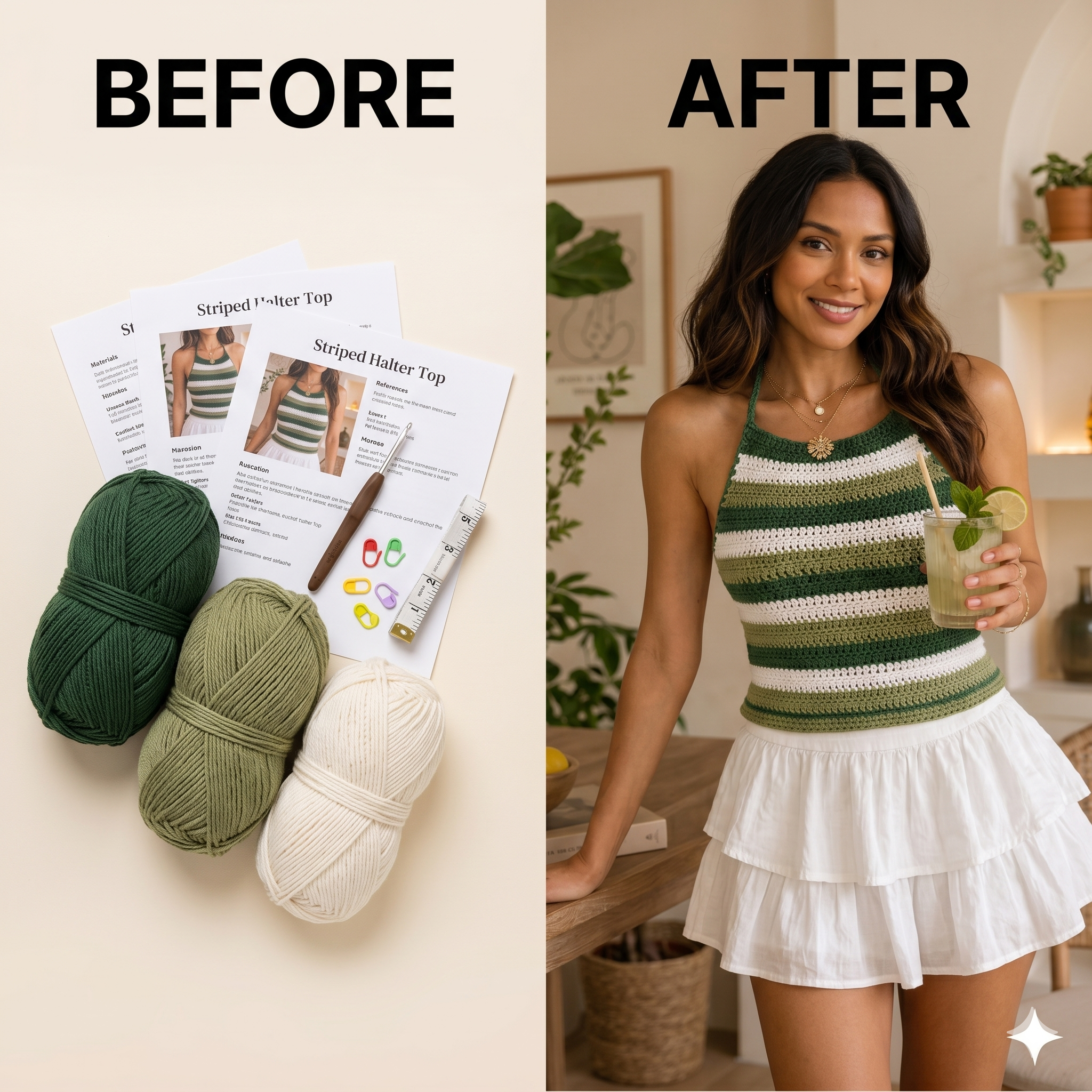 Green Halter Top Crochet Pattern PDF | Summer Crop Top | XS/S, M, L, XL, 2/3XL, 4/5XL Inclusive | Beginner Friendly | Boho Striped Top