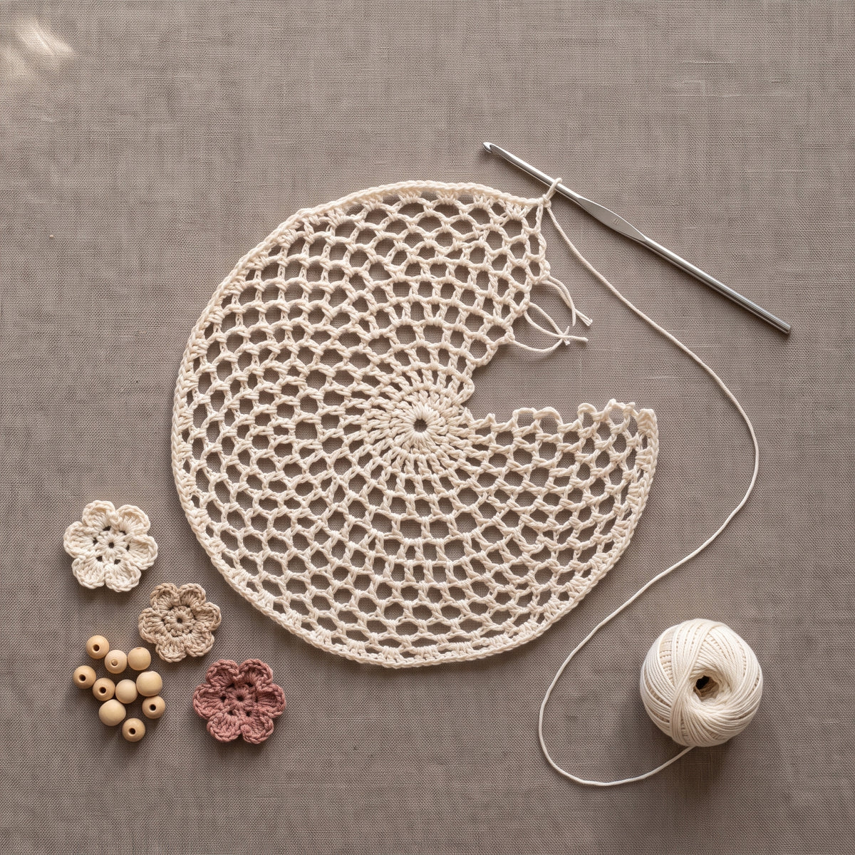 Crochet Hair Net Pattern PDF | Floral Snood Headpiece with Beads & Tassels, Boho Bridal Accessory