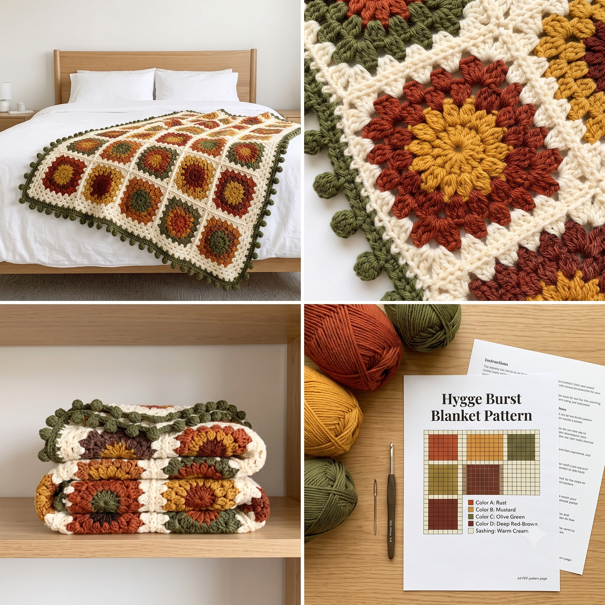 Hygge Burst Blanket โ Crochet Pattern (PDF + Video) | Sunburst Granny Square Throw