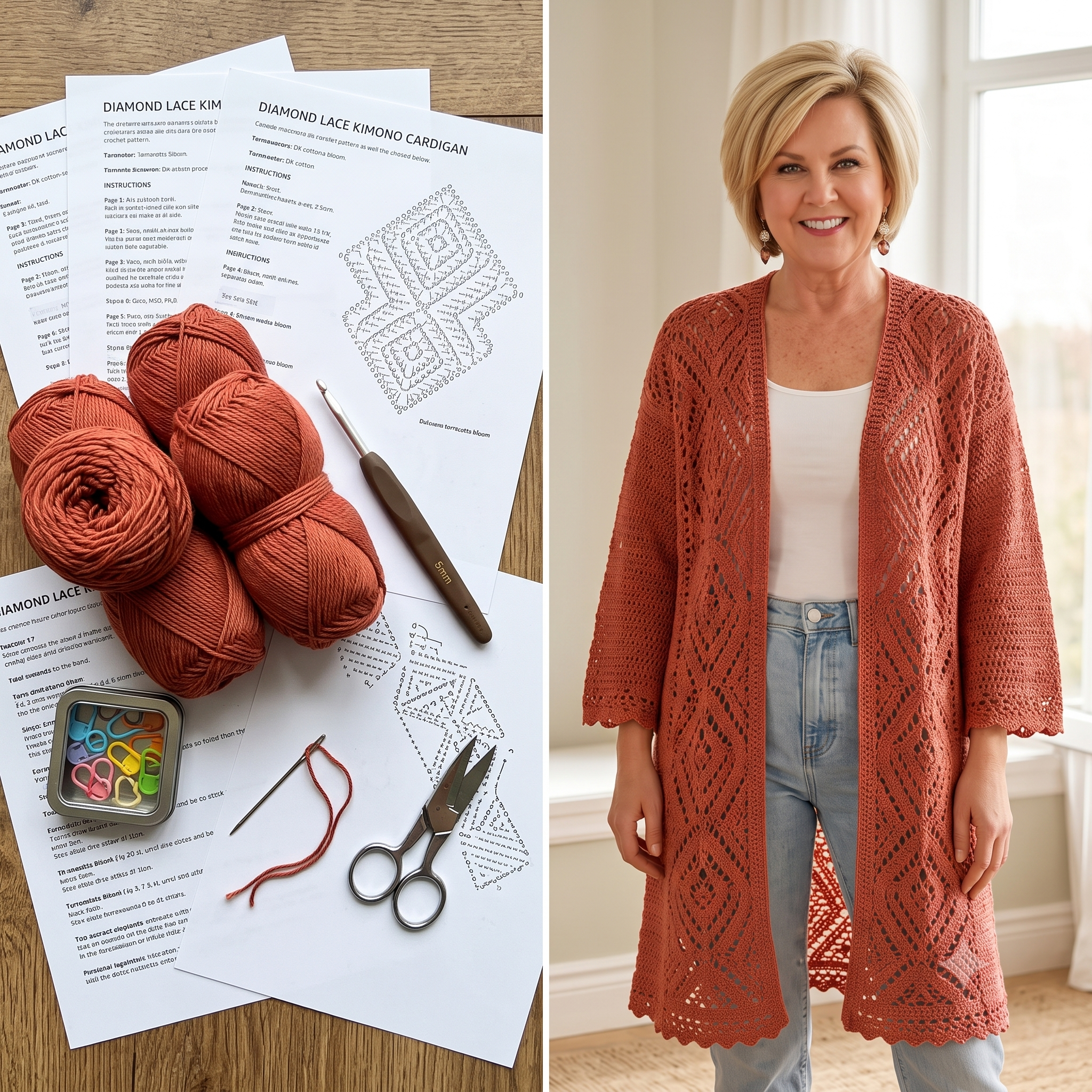 Kimono Cardigan Crochet Pattern PDF | Boho Lace Open Front Cardigan, Summer Beach Cover Up Pattern, Intermediate, US Terms, Sizes XS-3XL