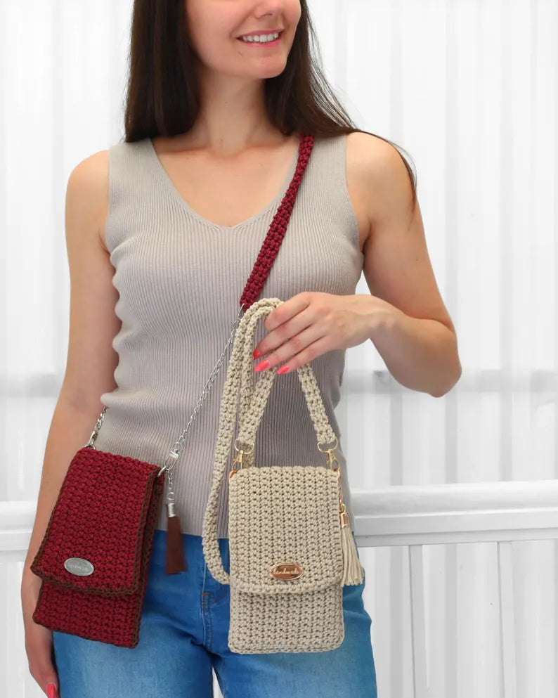 Crochet pattern-LISBON Crochet Crossbody Phone Purse, PDF shopping 1 strap summer Bag, Phone Case, Phone Holder, Tote Bag, Crochet Mini Bag