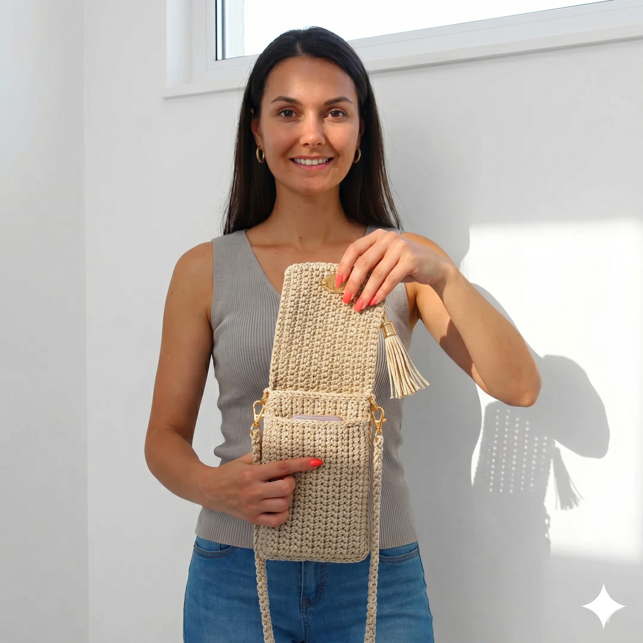 Crochet pattern-LISBON Crochet Crossbody Phone Purse, PDF shopping 1 strap summer Bag, Phone Case, Phone Holder, Tote Bag, Crochet Mini Bag