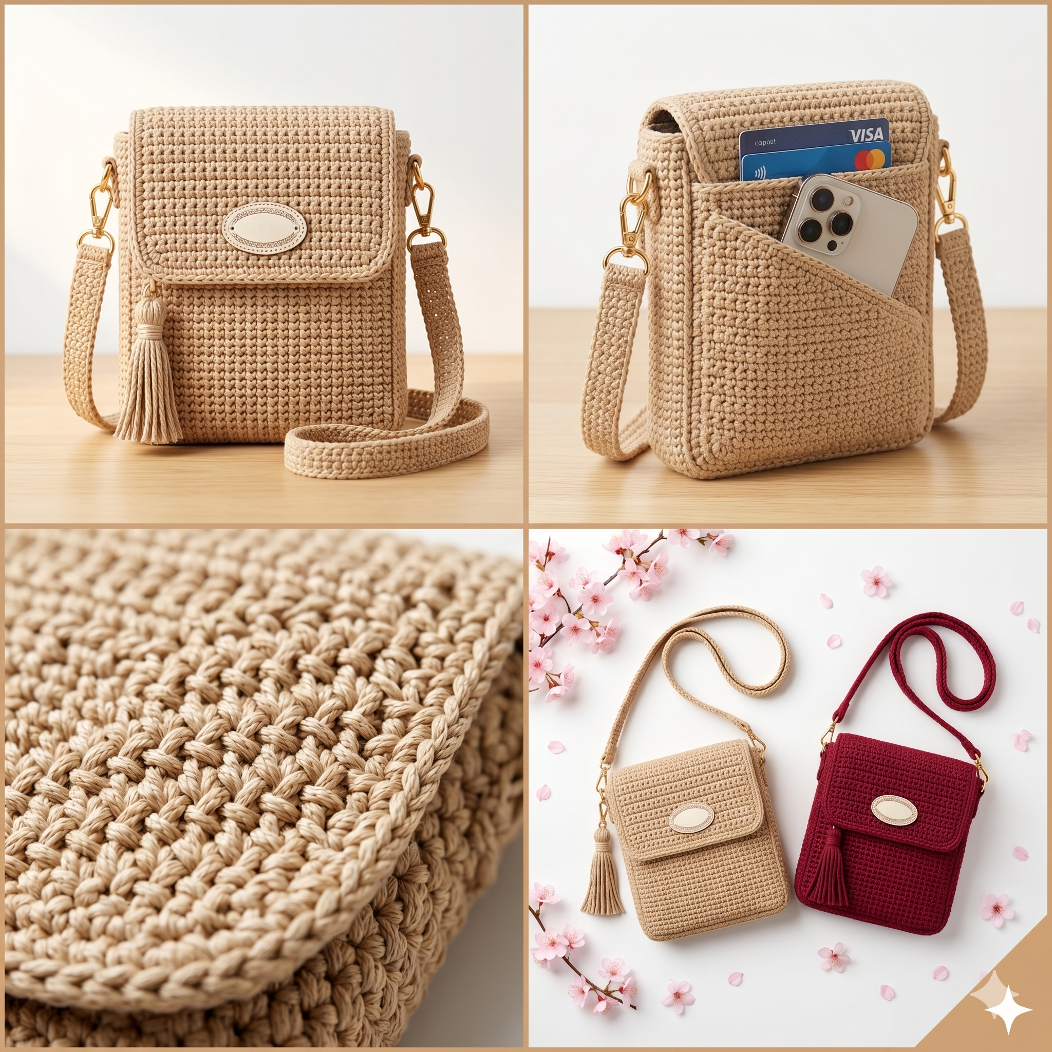 Crochet pattern-LISBON Crochet Crossbody Phone Purse, PDF shopping 1 strap summer Bag, Phone Case, Phone Holder, Tote Bag, Crochet Mini Bag