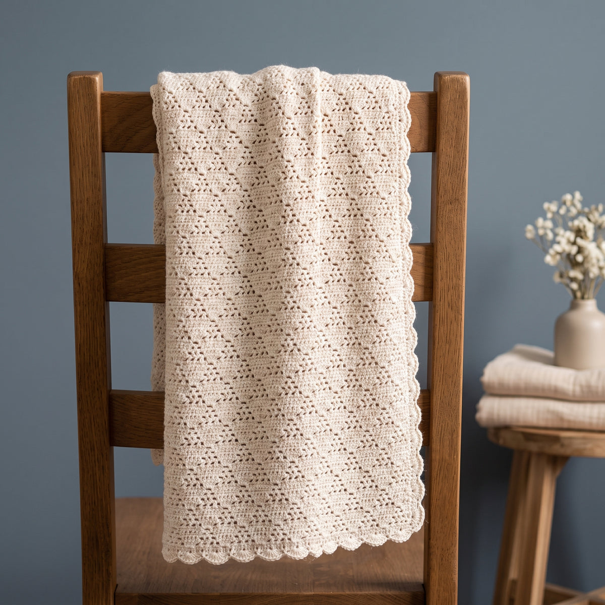 Lace Baby Blanket Crochet Pattern PDF, Diamond Stitch, Scalloped Edge