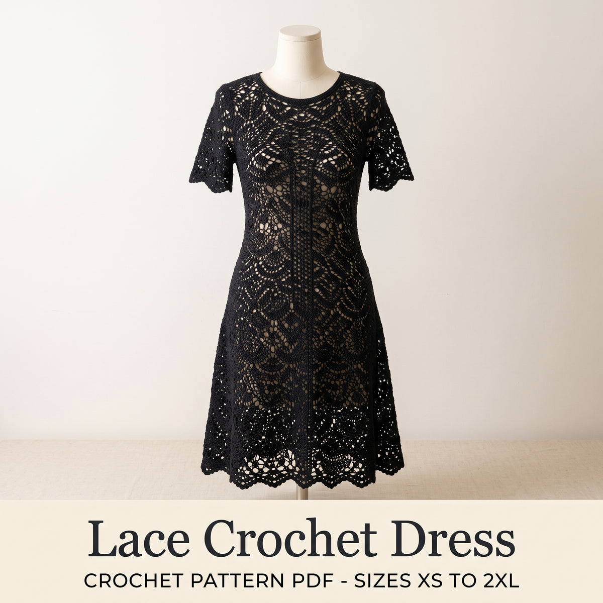 Crochet Dress Pattern PDF, Lace Summer Dress, Sizes XS to 2XL