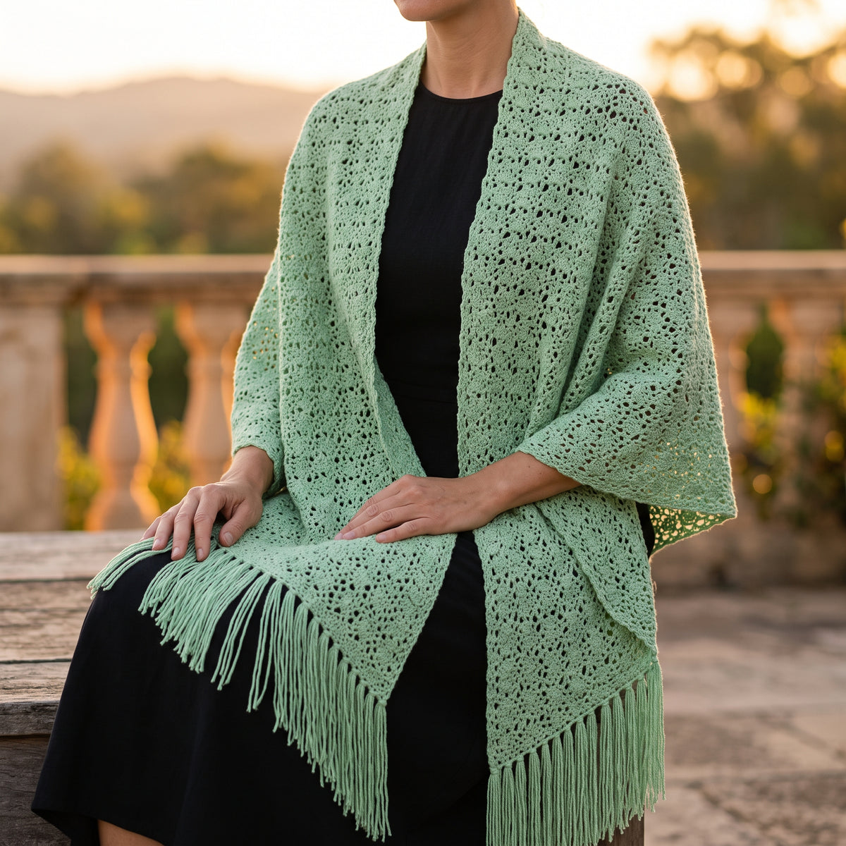 Crochet Shawl Pattern PDF, Lace Wrap with Fringe, Lightweight Openwork Crochet Shawl, Elegant Summer Wrap Pattern