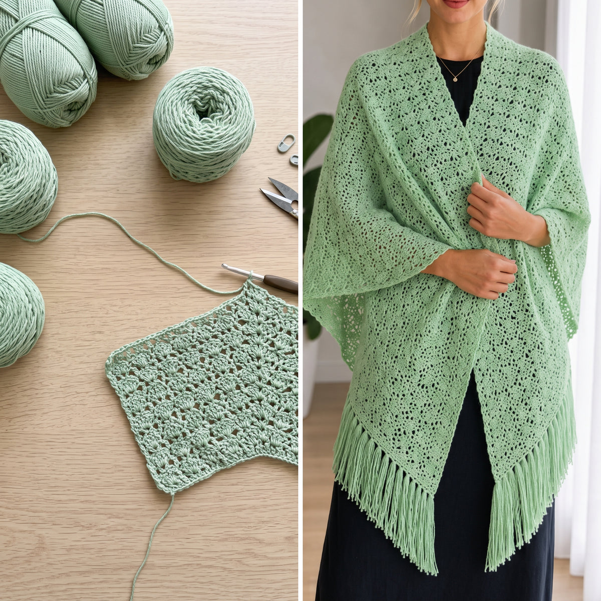 Crochet Shawl Pattern PDF, Lace Wrap with Fringe, Lightweight Openwork Crochet Shawl, Elegant Summer Wrap Pattern