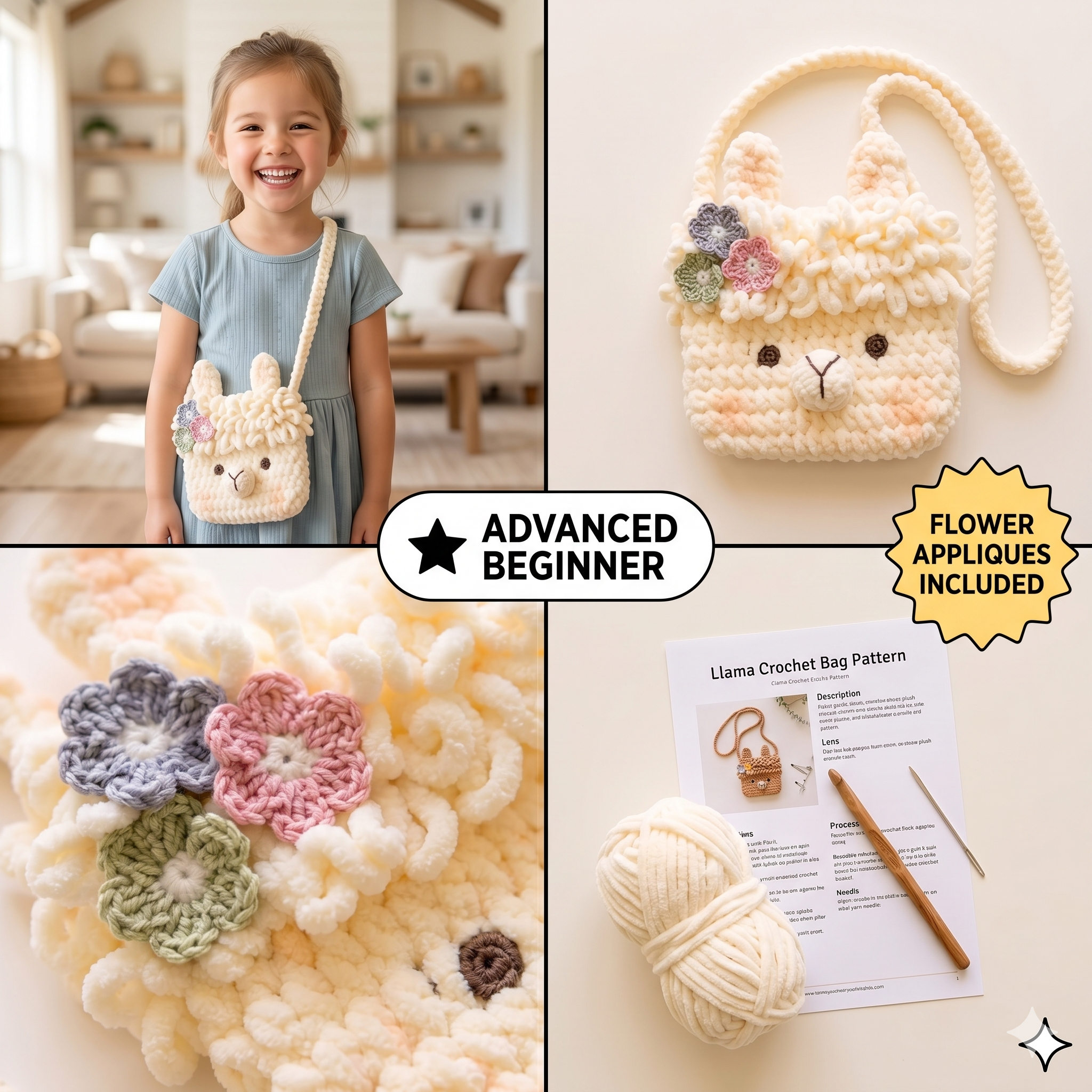 Llama Crochet Bag Pattern PDF | Amigurumi Crossbody Bag | Plush Kids Purse Tutorial