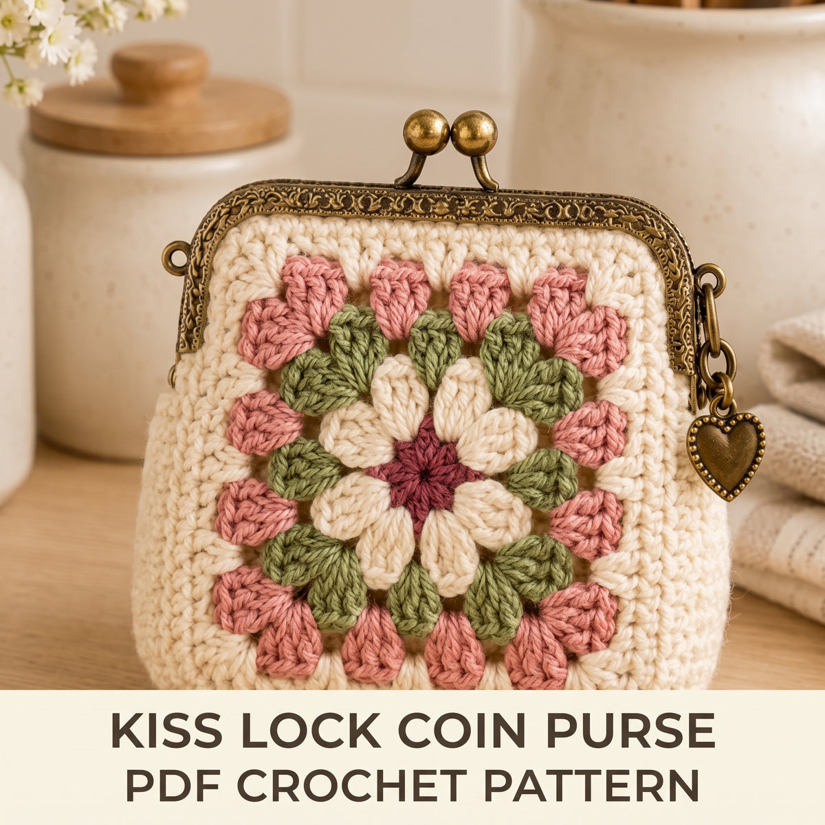 Kiss Lock Coin Purse Crochet Pattern PDF | Granny Square Clasp Purse, Advanced Beginner, US Terms