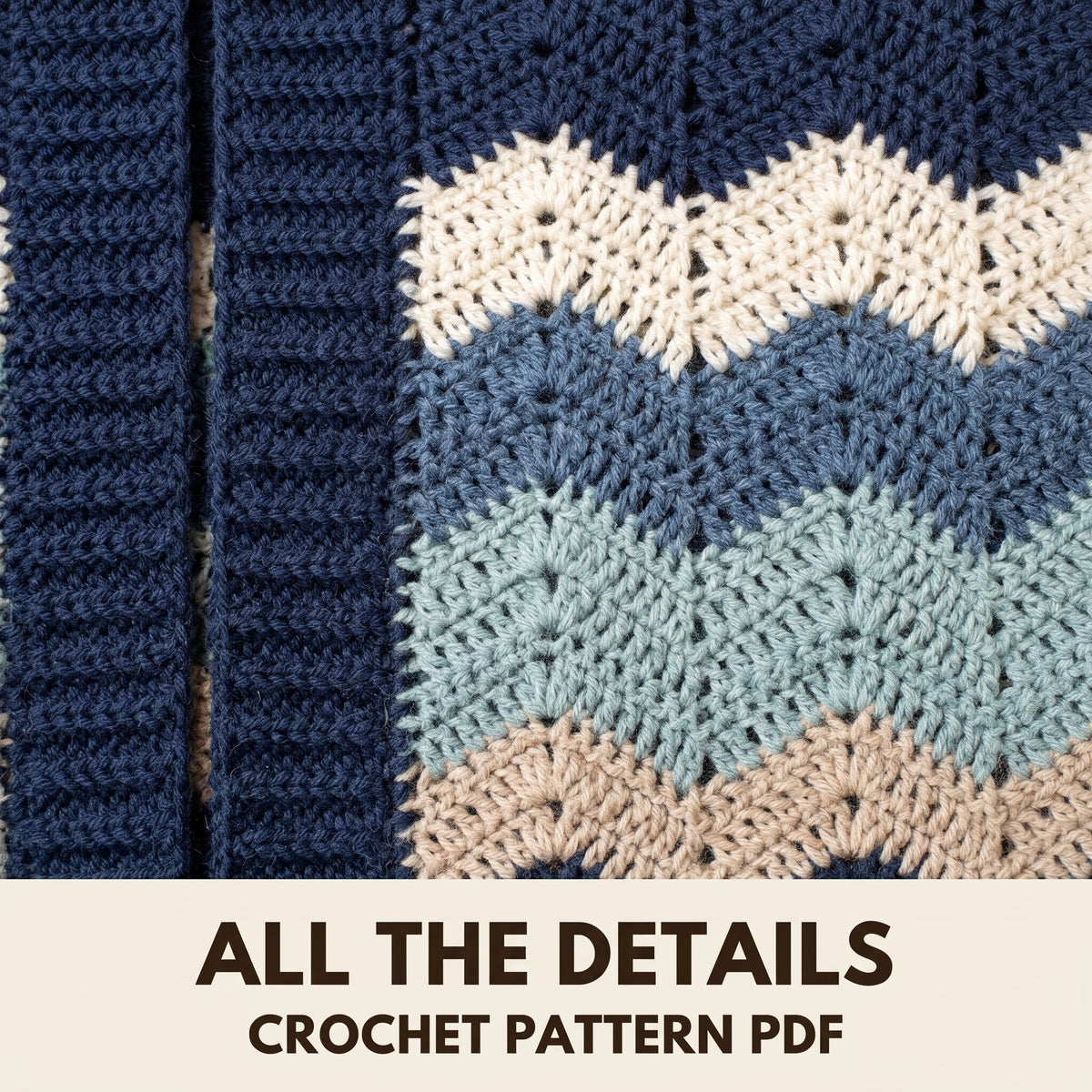 Long Crochet Cardigan Pattern, Rounded Wave Stripes in Blue and Sand, Flowy Blanket Cardigan, Instant PDF