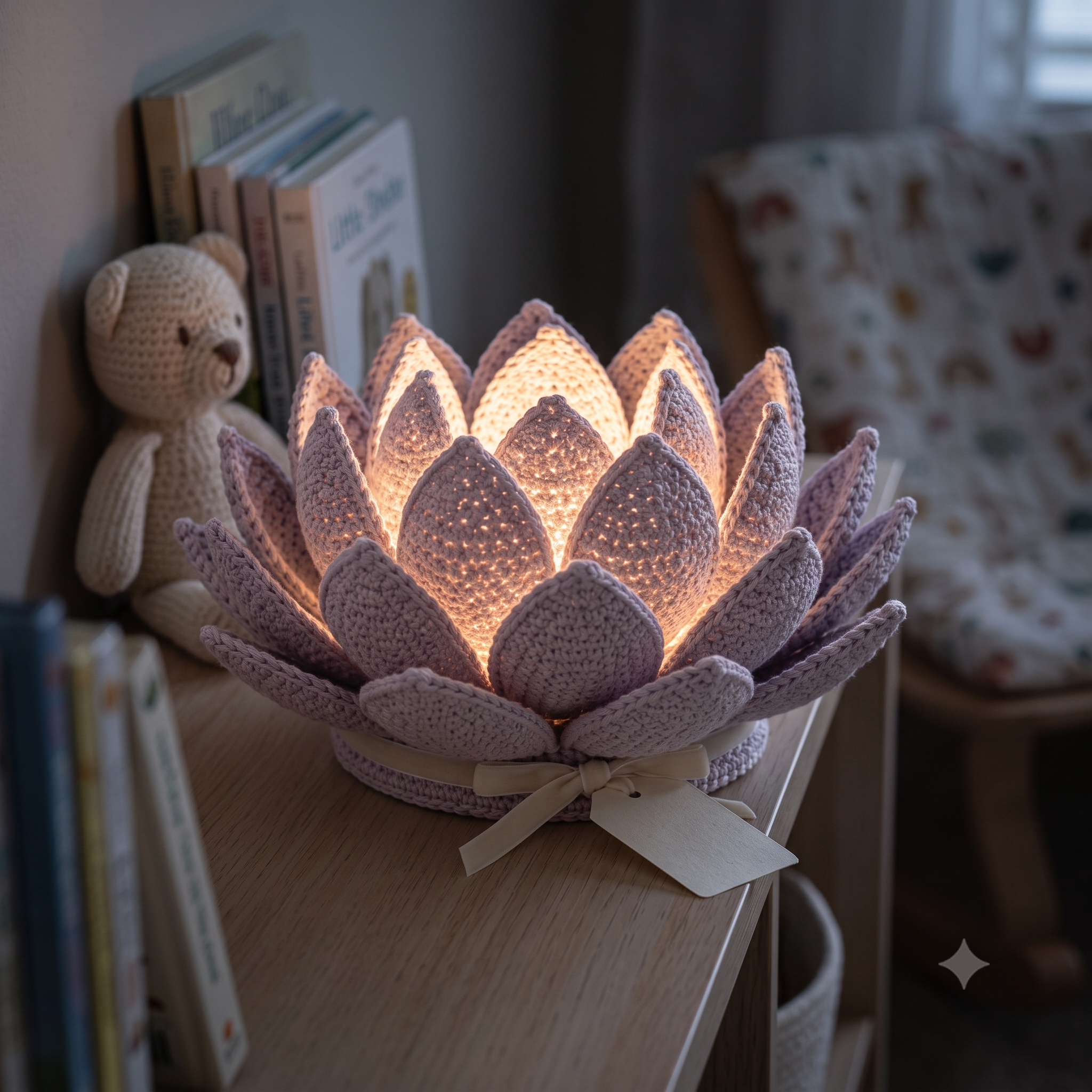 Crochet Lotus Flower Lamp Pattern PDF, Handmade Cotton Decor Light, LED Lotus Lamp, Cozy Home Decor, Beginner Friendly, Instant Download