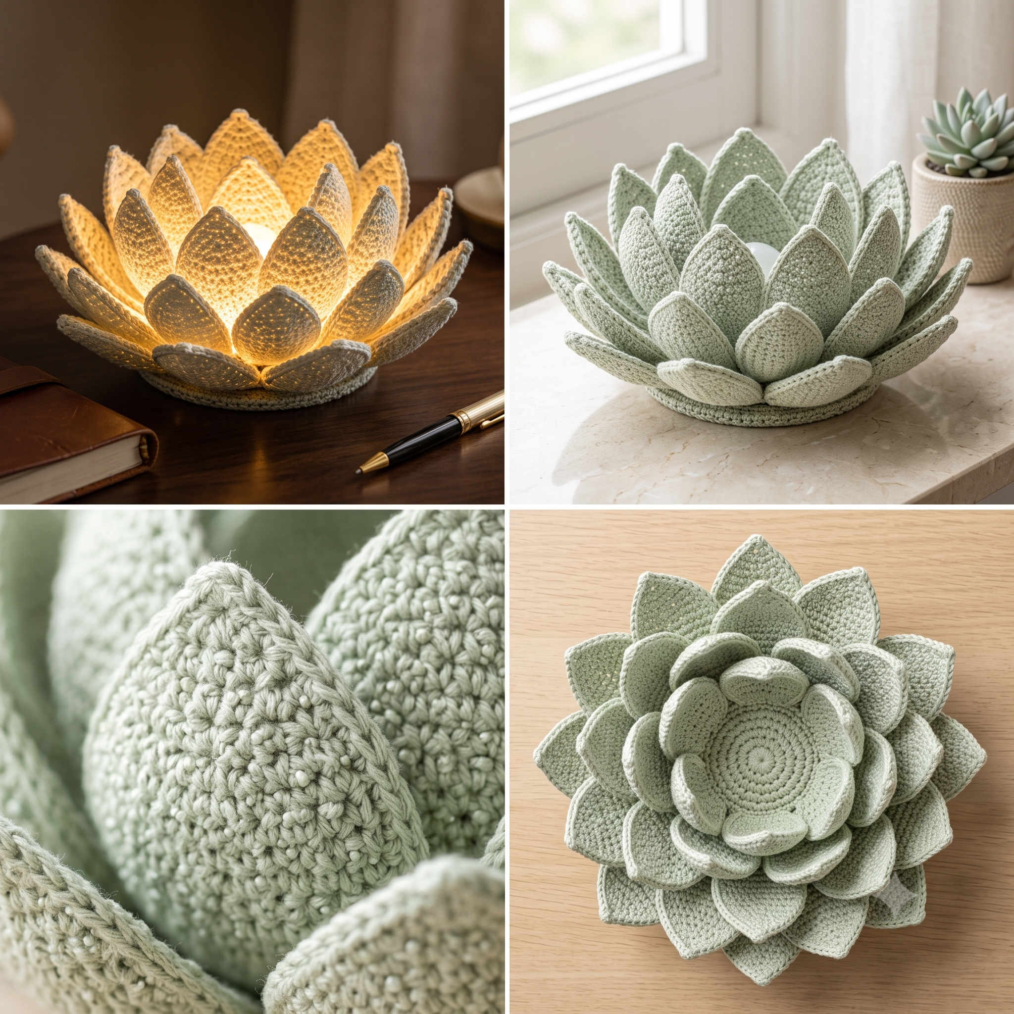 Crochet Lotus Flower Lamp Pattern PDF, Handmade Cotton Decor Light, LED Lotus Lamp, Cozy Home Decor, Beginner Friendly, Instant Download