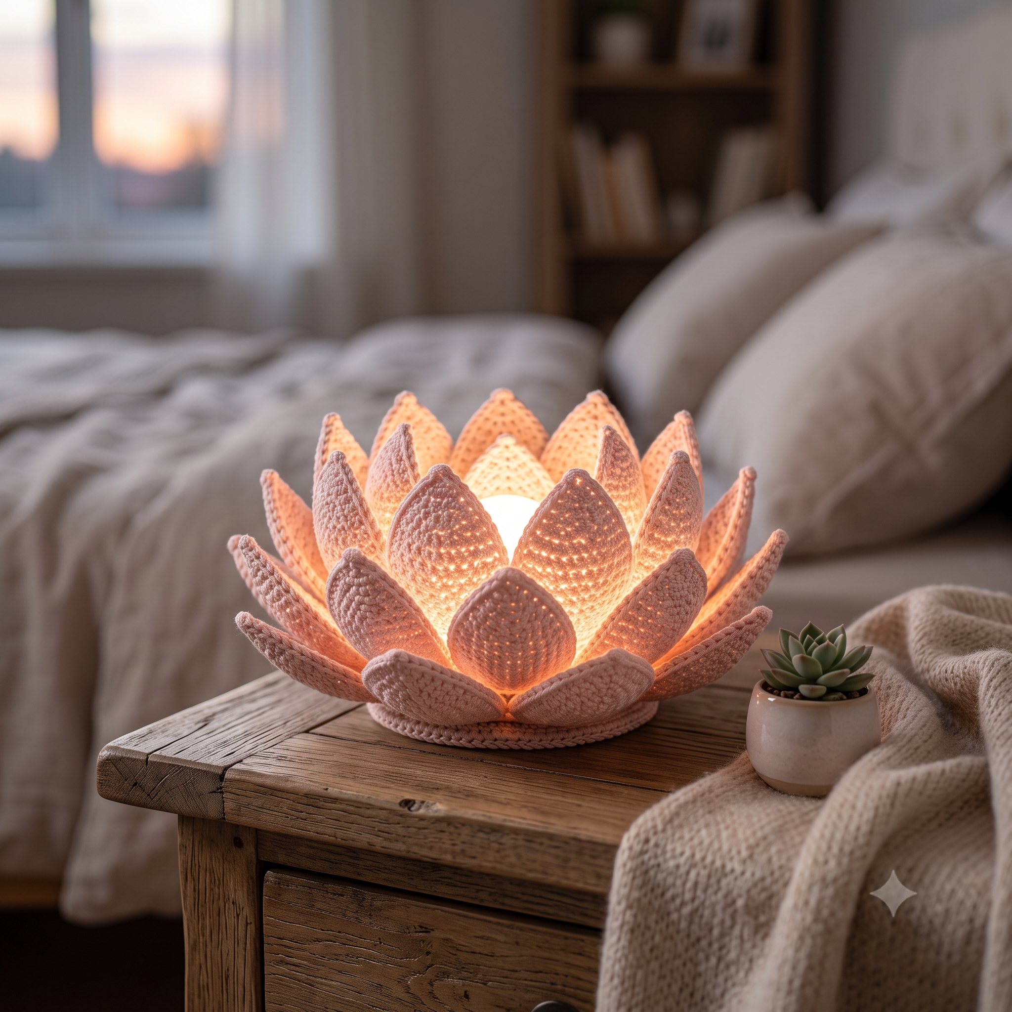 Crochet Lotus Flower Lamp Pattern PDF, Handmade Cotton Decor Light, LED Lotus Lamp, Cozy Home Decor, Beginner Friendly, Instant Download