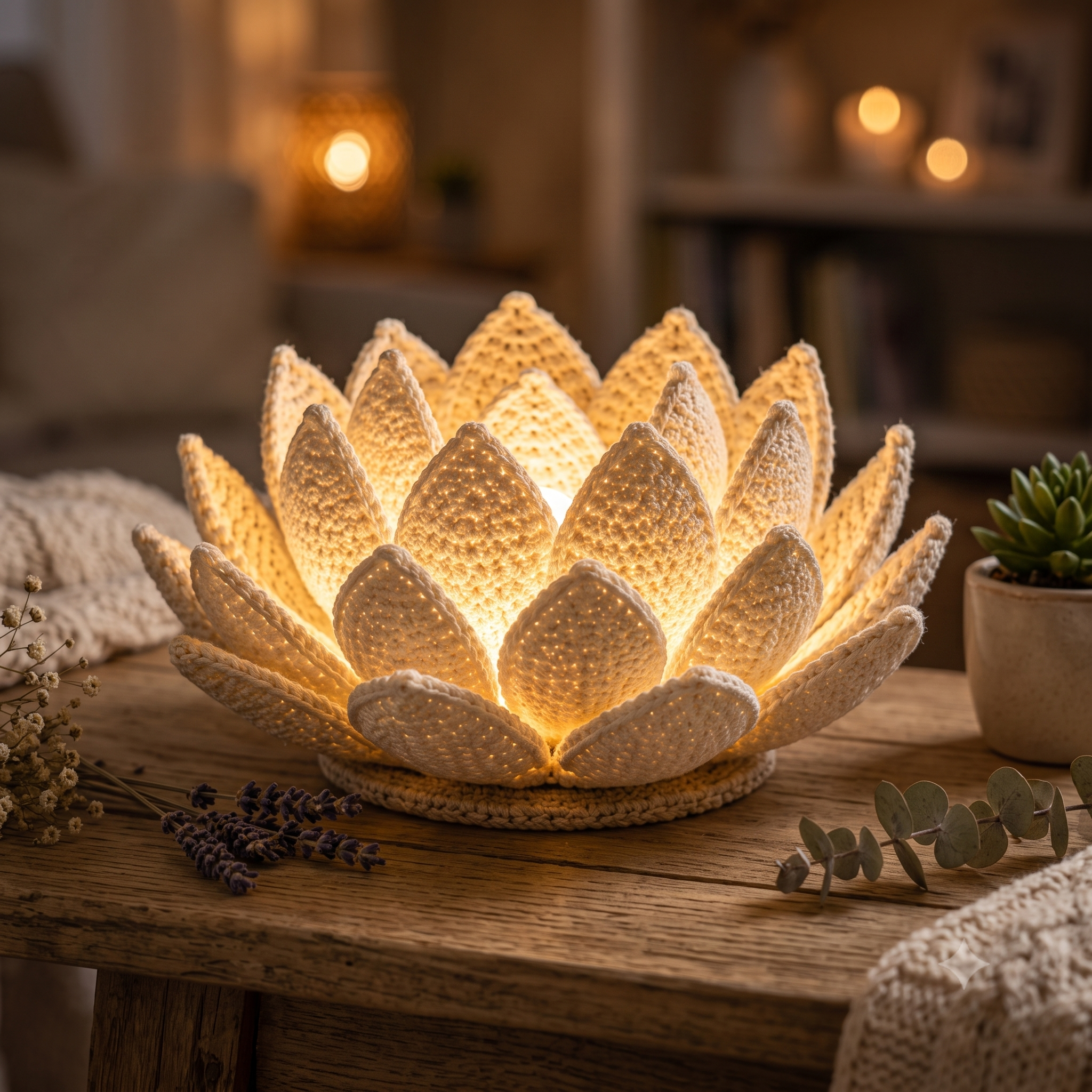 Crochet Lotus Flower Lamp Pattern PDF, Handmade Cotton Decor Light, LED Lotus Lamp, Cozy Home Decor, Beginner Friendly, Instant Download