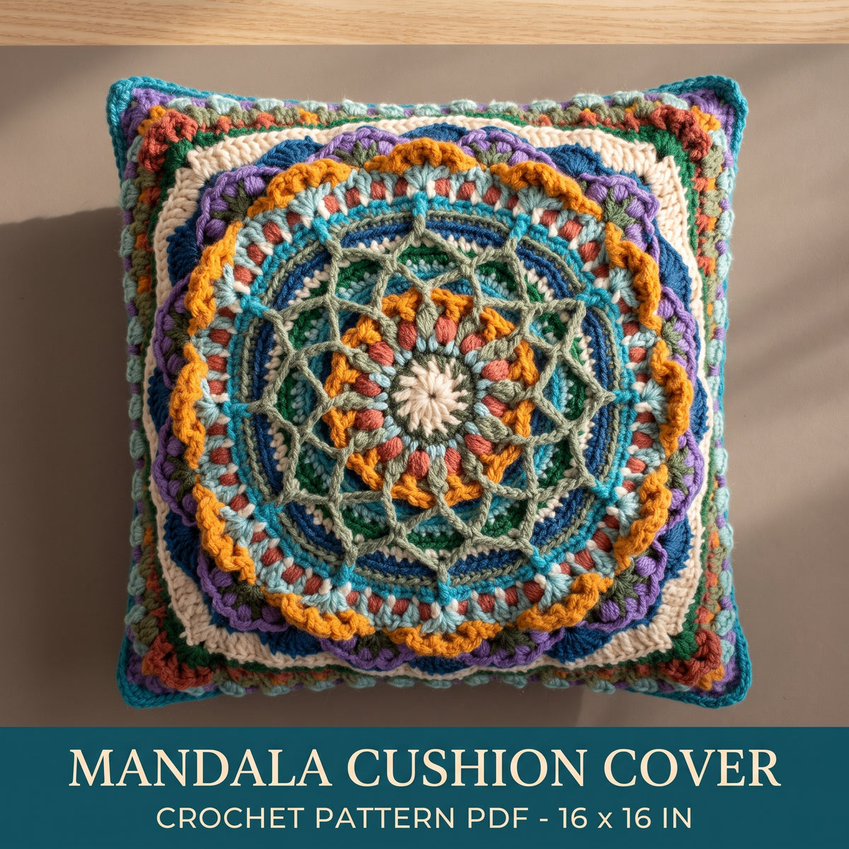 Mandala Cushion Cover Crochet Pattern PDF, 16 in Pillow Cover