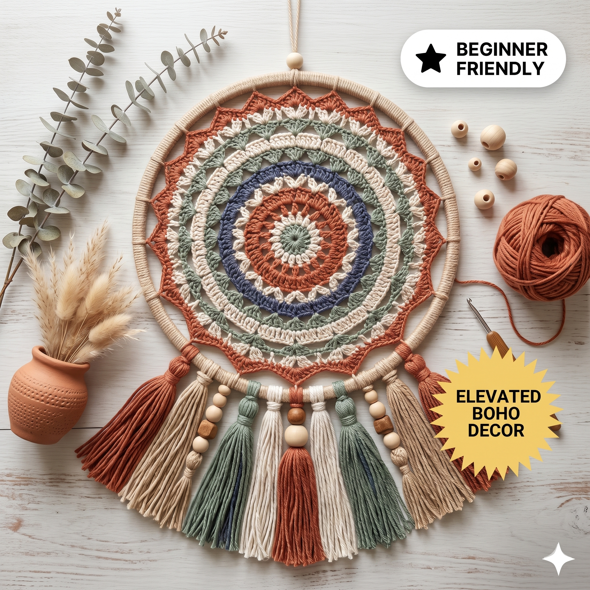 Crochet Pattern Mandala Dreams Dreamcatcher, Boho Crochet Pattern, Instant Download, Home decor crochet, Tutorial (US Terms)