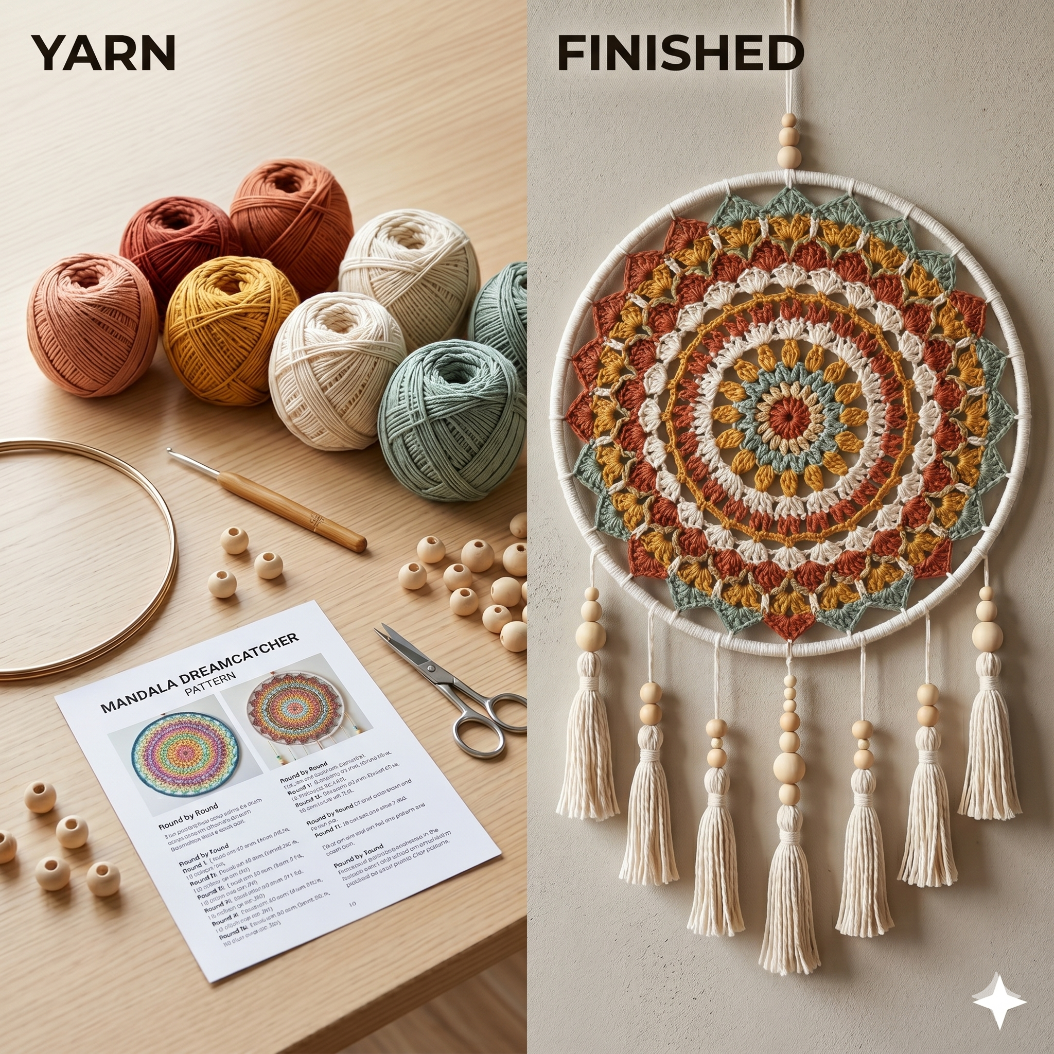 Crochet Pattern Mandala Dreams Dreamcatcher, Boho Crochet Pattern, Instant Download, Home decor crochet, Tutorial (US Terms)