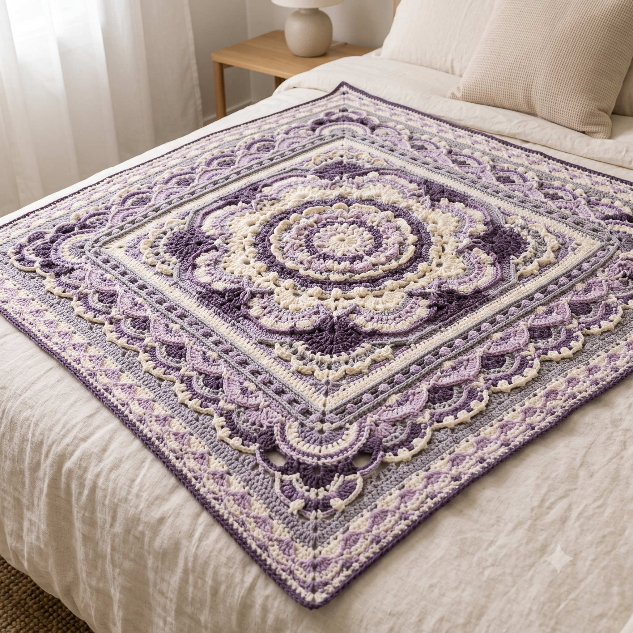 Blooming Joy Mandala Square — Crochet Pattern (PDF) | Floral Textured Afghan Block