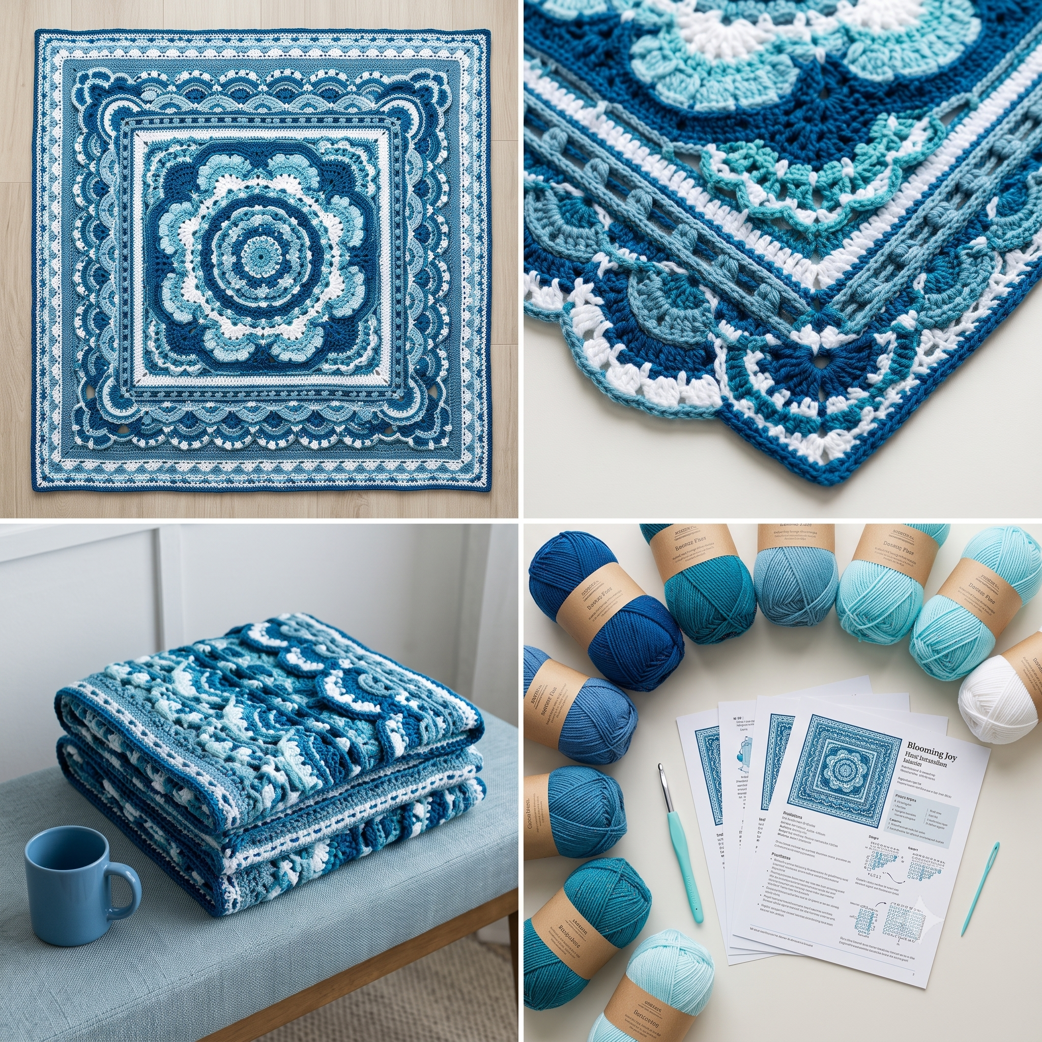 Blooming Joy Mandala Square — Crochet Pattern (PDF) | Floral Textured Afghan Block