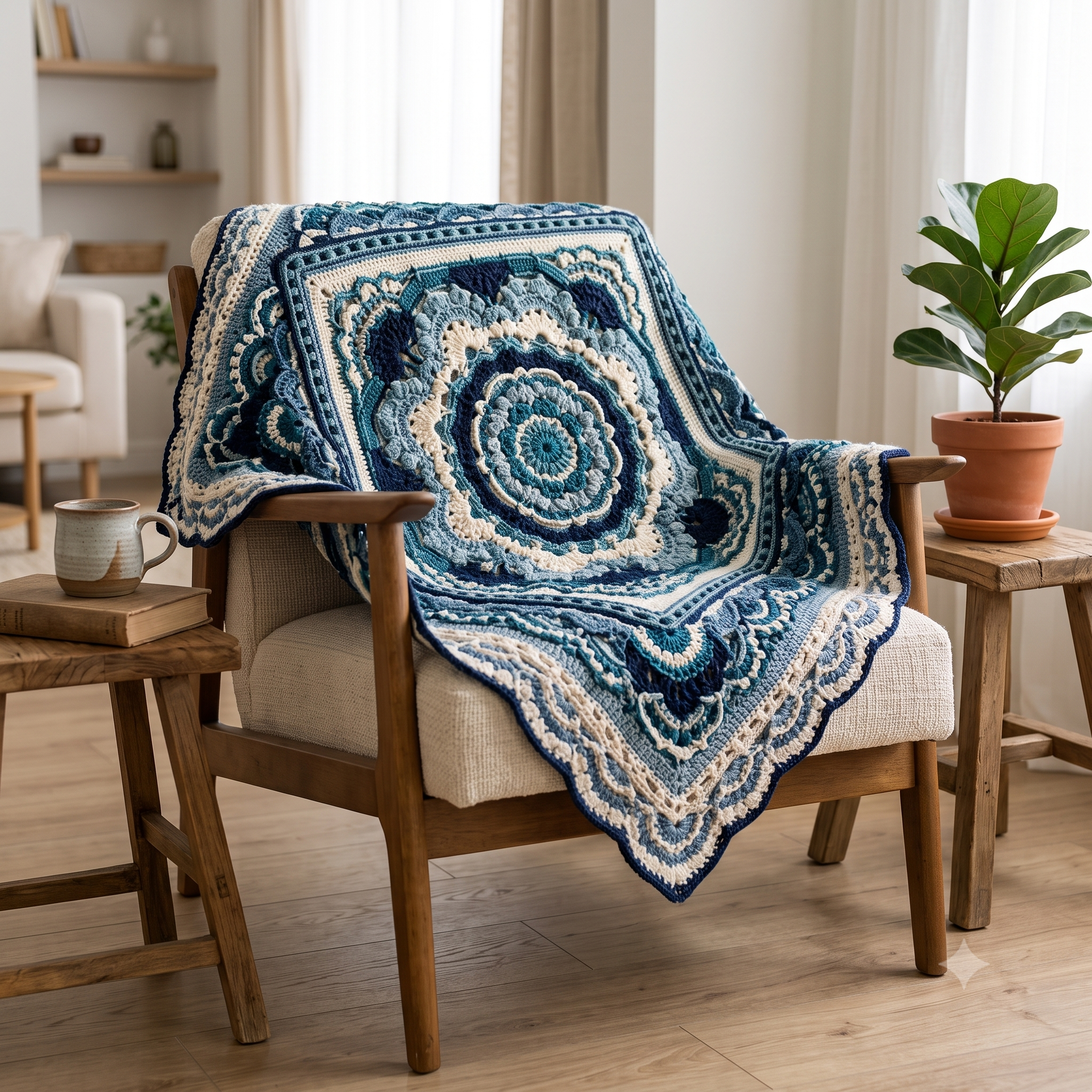 Blooming Joy Mandala Square — Crochet Pattern (PDF) | Floral Textured Afghan Block