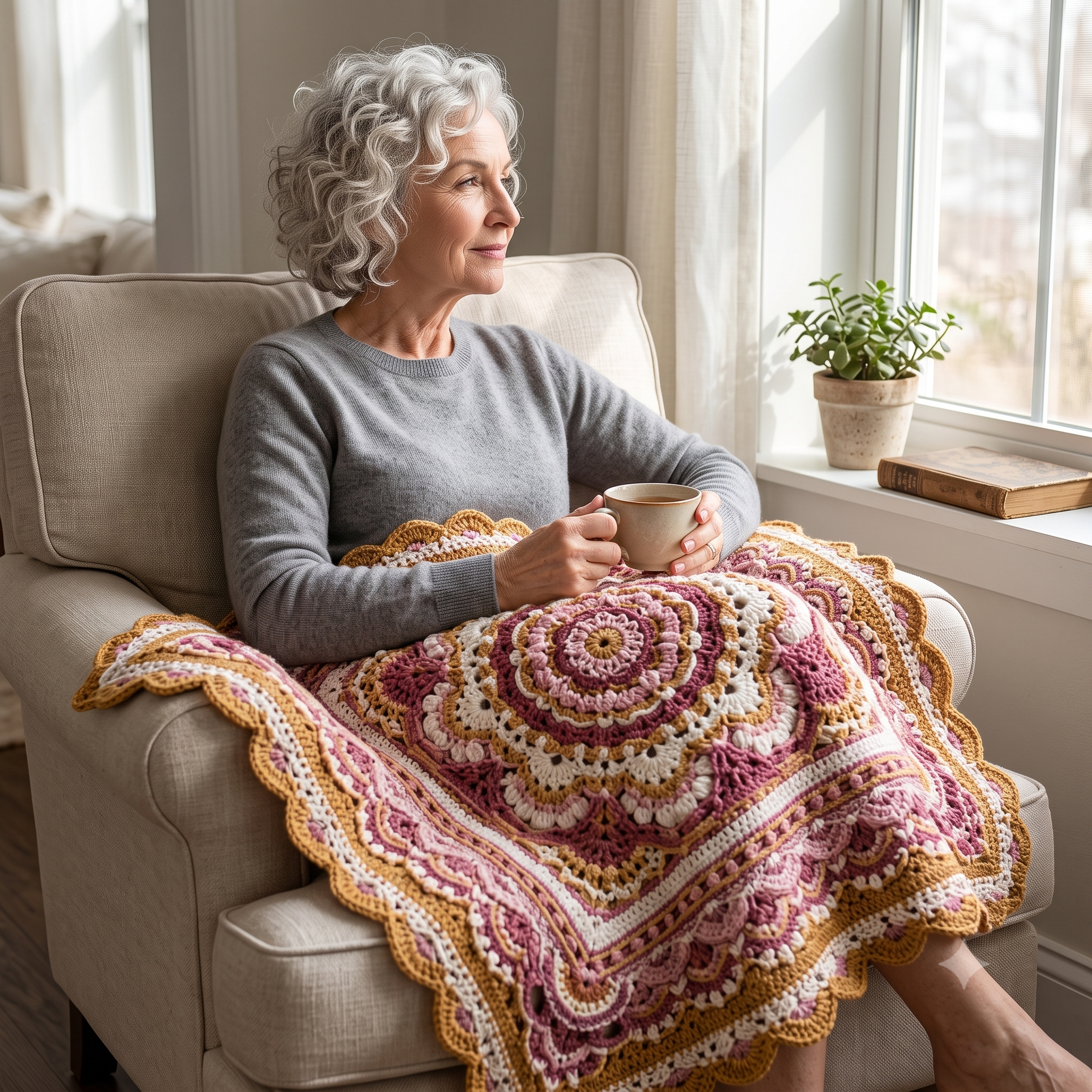 Blooming Joy Mandala Square — Crochet Pattern (PDF) | Floral Textured Afghan Block