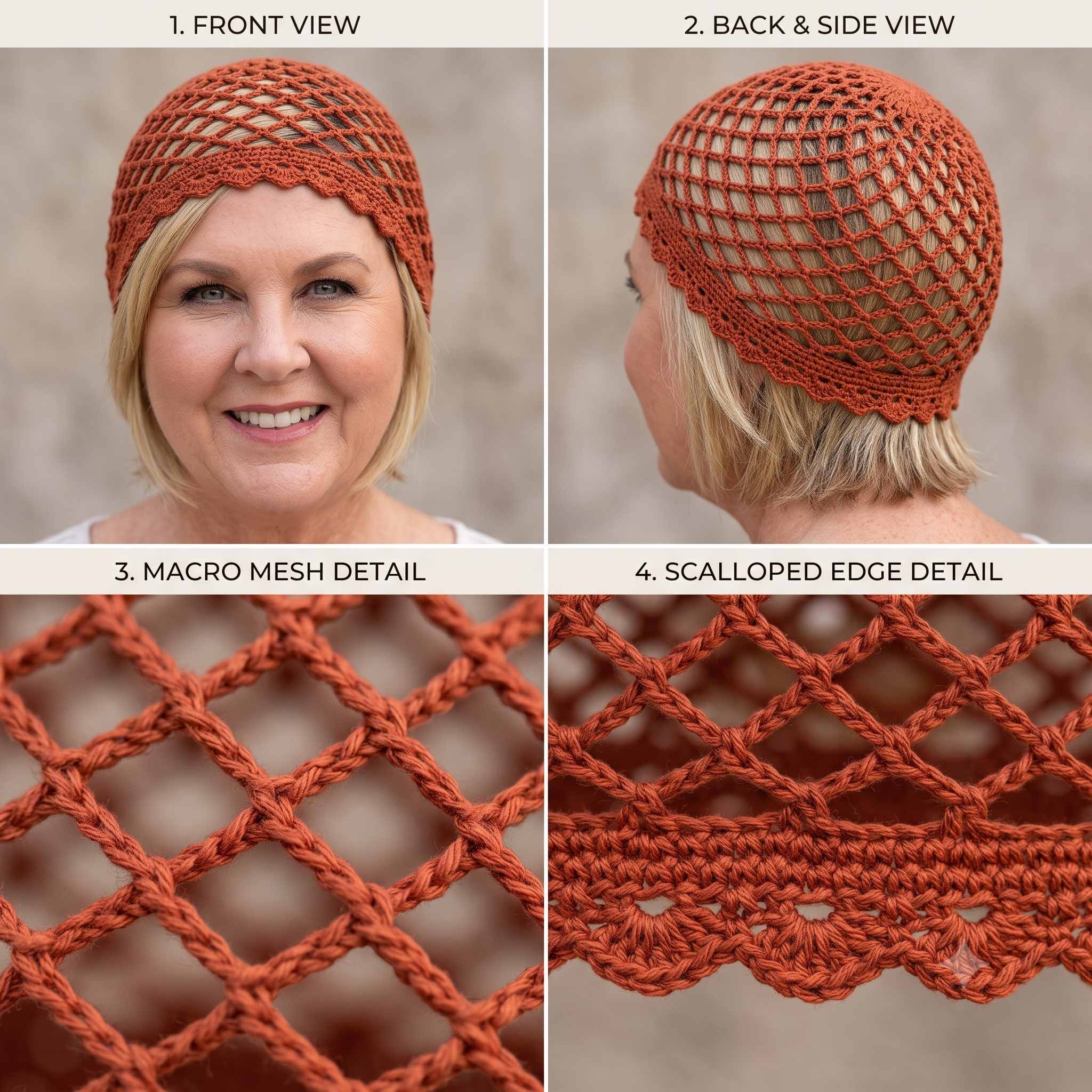 Mesh Beanie Crochet Pattern PDF, Summer Boho Hat, Easy Mesh Cap, Lightweight Cotton Beanie, Beginner Friendly, Bilingual EN/IT, US Terms